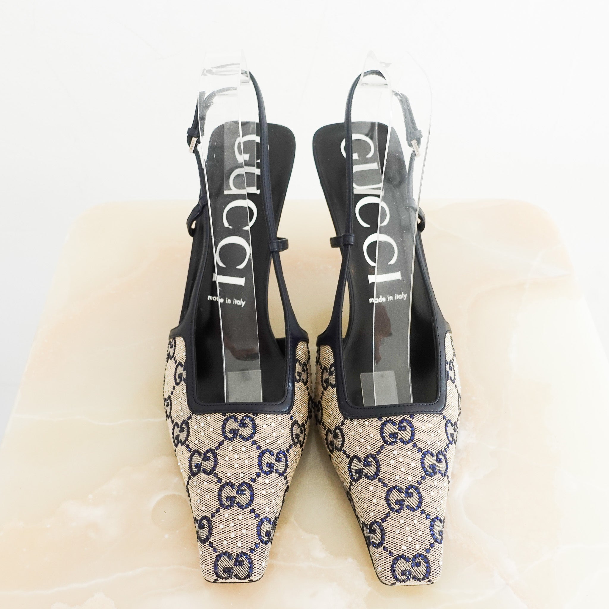 NEW Gucci GG Monogram Crystal Embellished Slingbacks RRP £799 | Authentic Preloved - Reloved Again