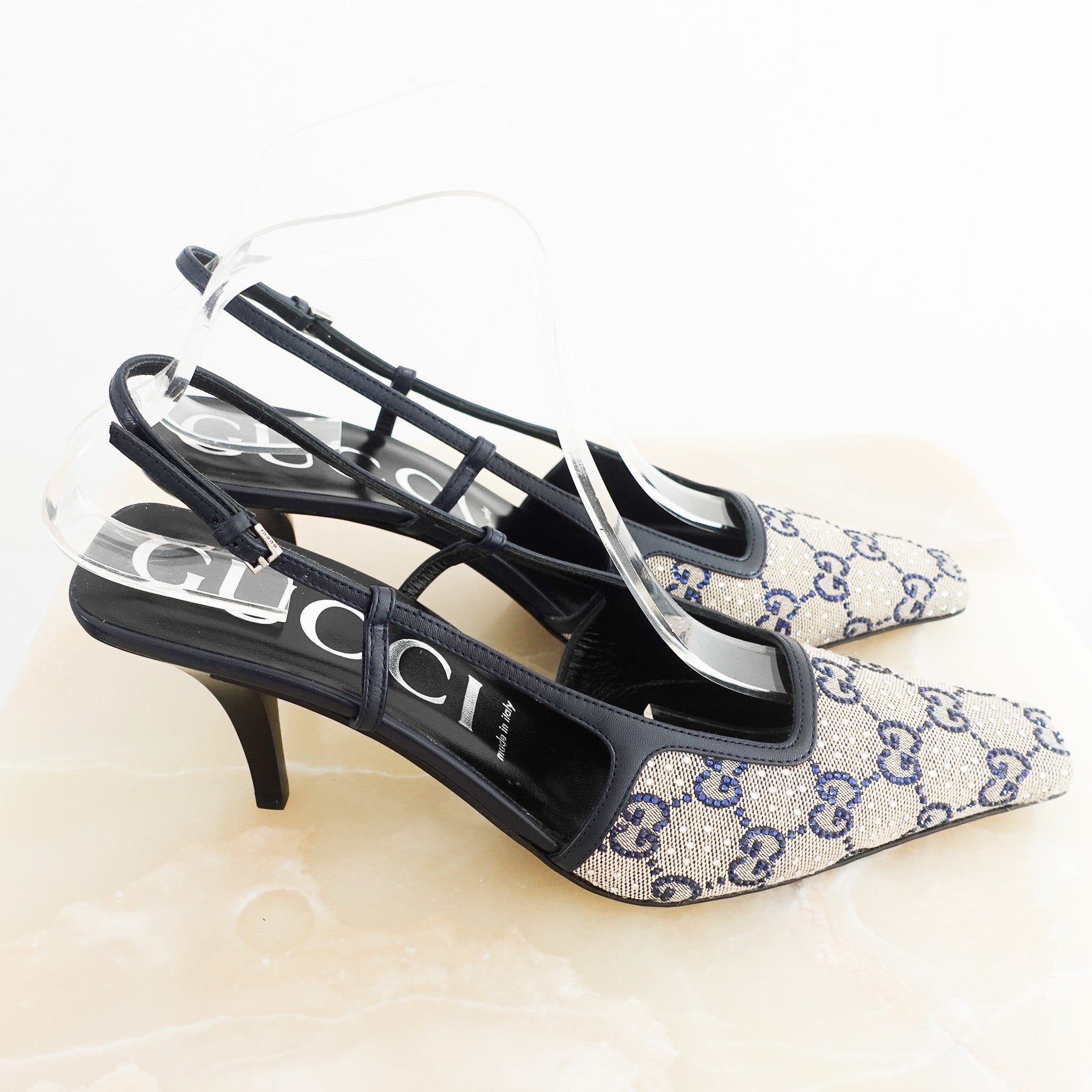 NEW Gucci GG Monogram Crystal Embellished Slingbacks RRP £799 | Authentic Preloved - Reloved Again