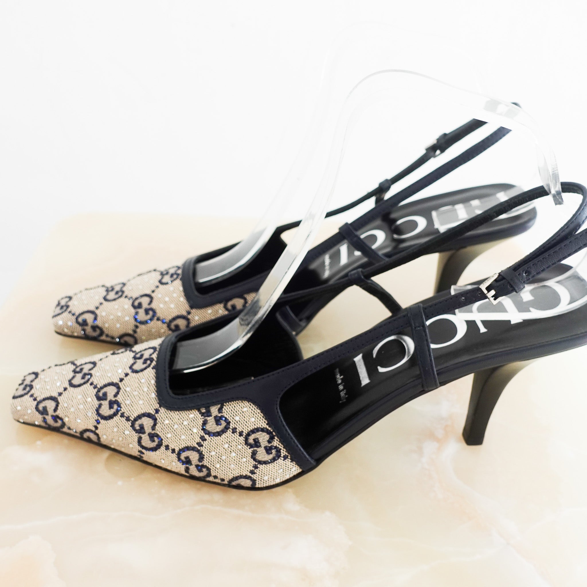 NEW Gucci GG Monogram Crystal Embellished Slingbacks RRP £799 | Authentic Preloved - Reloved Again