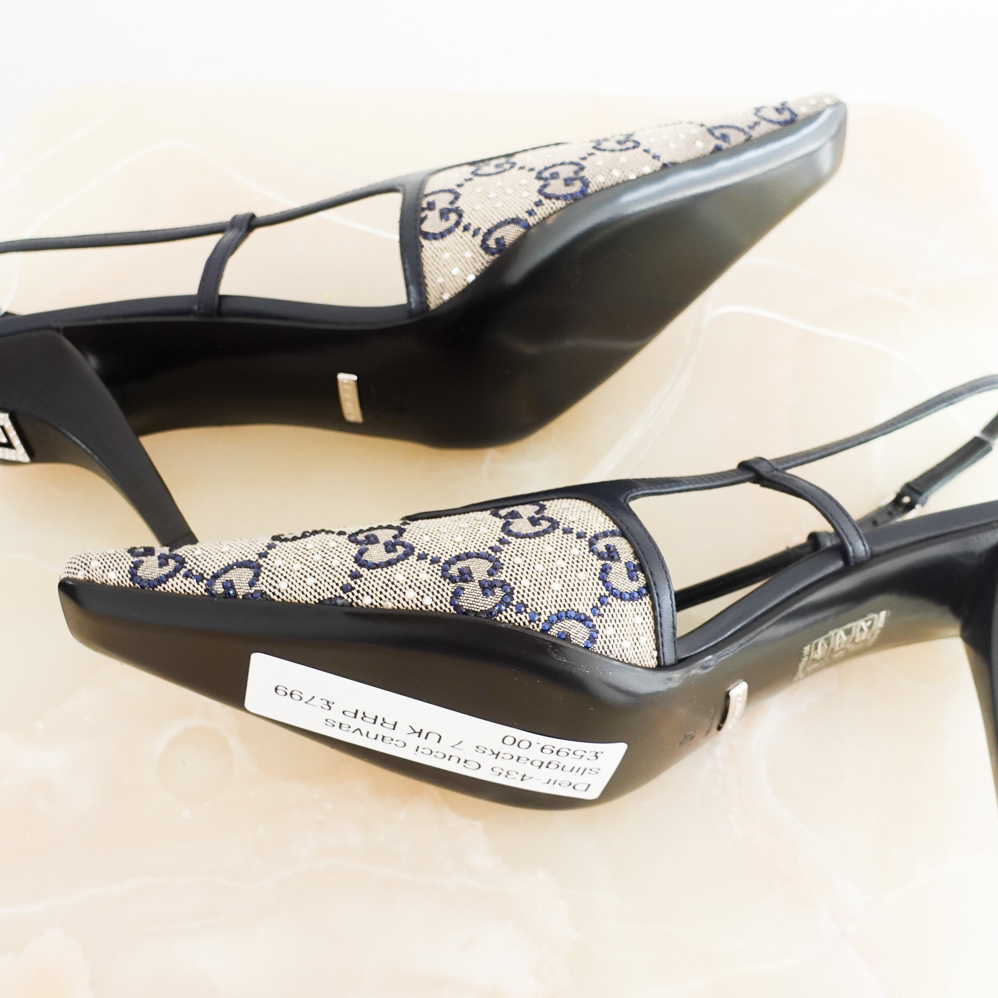 NEW Gucci GG Monogram Crystal Embellished Slingbacks RRP £799 | Authentic Preloved - Reloved Again