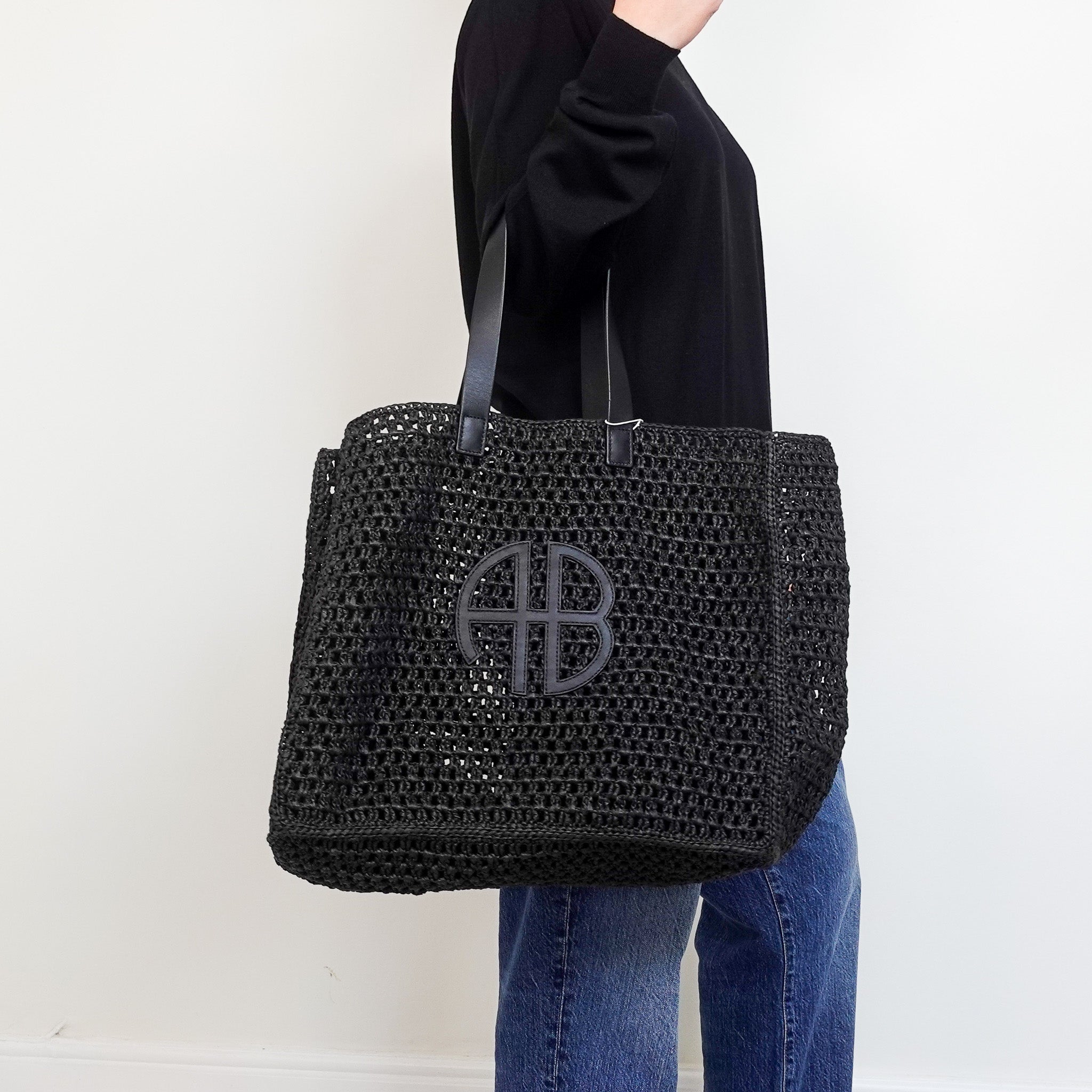 NEW black raffia basket bag RRP £450