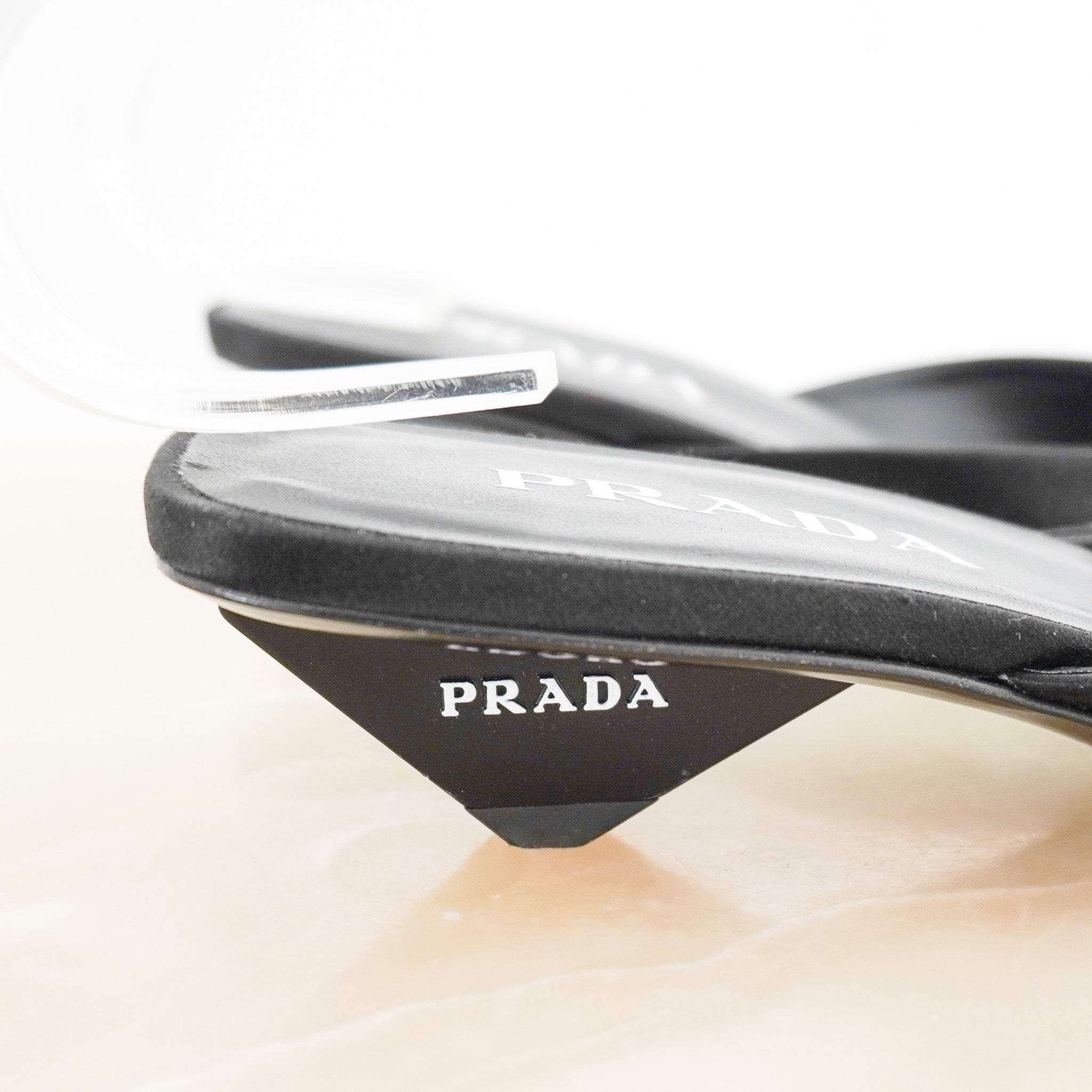 Prada Black Satin Pointed-Toe Kitten Heel Mules Black RRP £820 | Authentic Preloved- final Sale