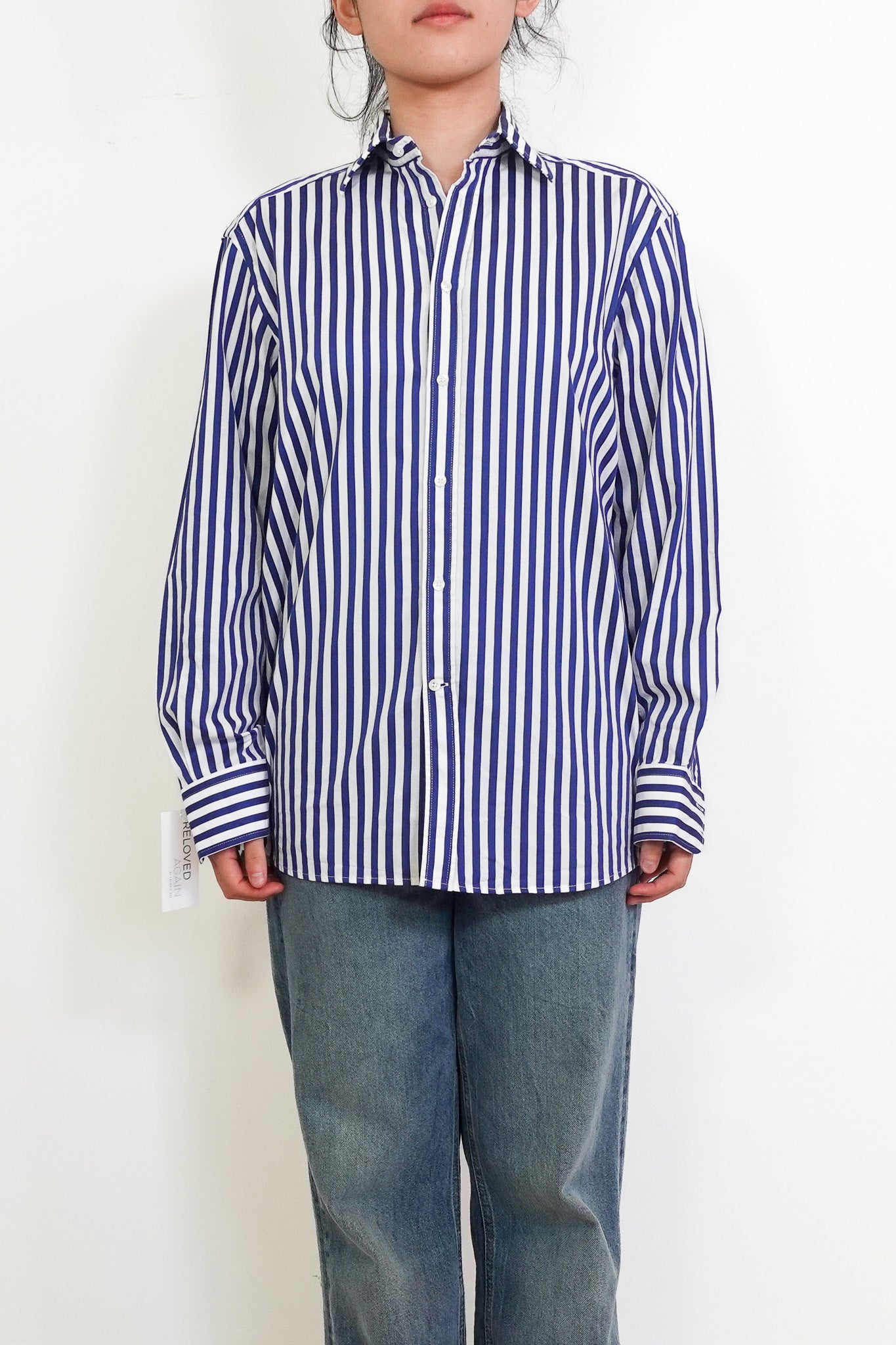 Blue and white striped shirt RRP £125