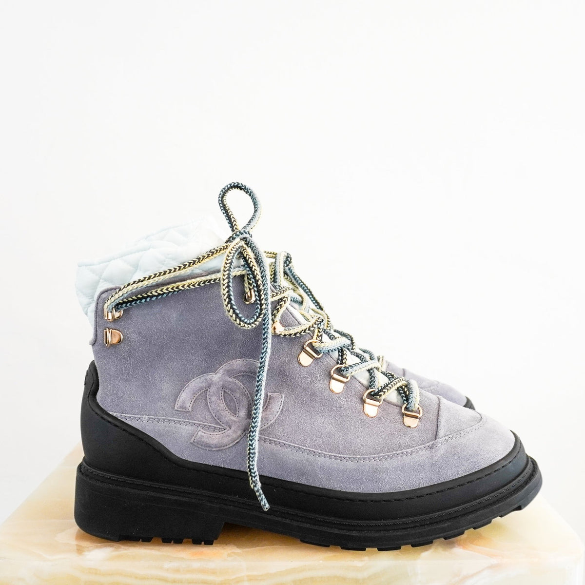 Chanel Grey Suede Lace-up Snow Boots (RRP £1200) | Authentic Preloved - Reloved Again