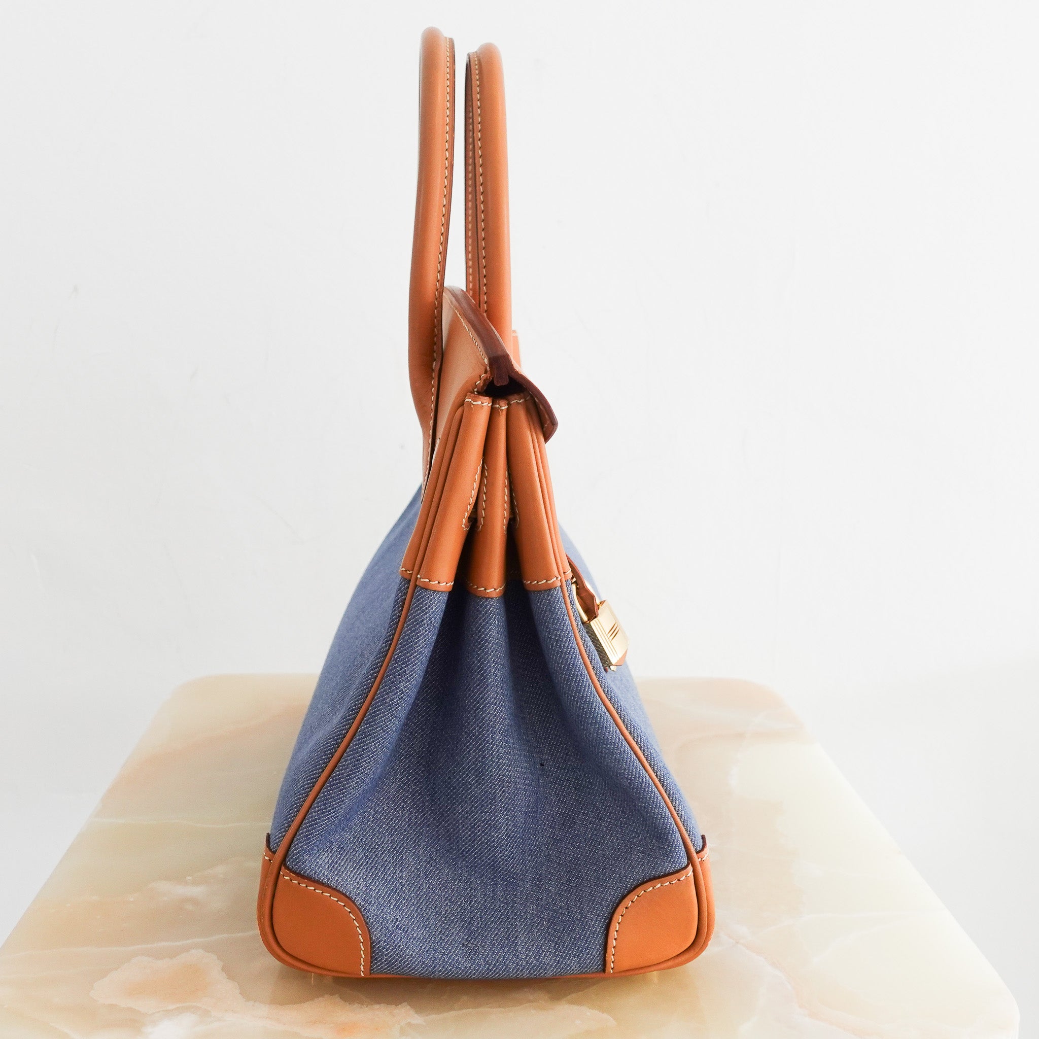 Hermès Birkin 30 in Vache Naturelle leather & Blue Jean toile | Authentic Preloved - Reloved Again