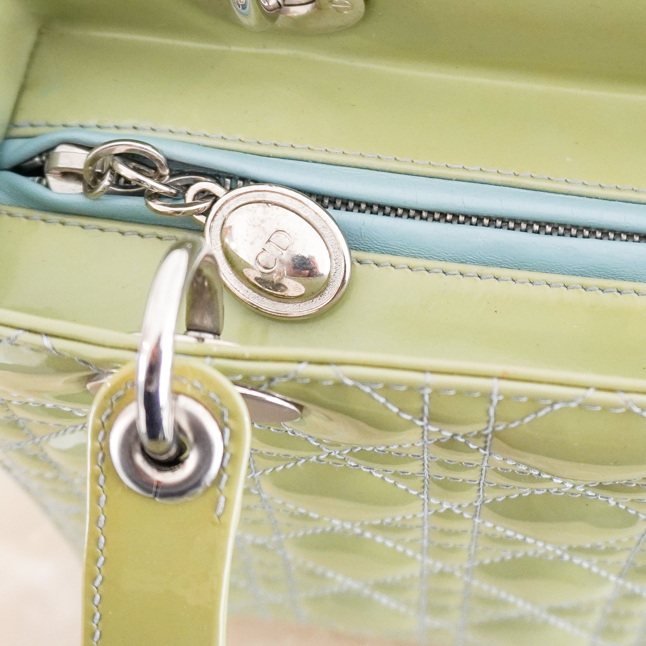 Dior Medium Lady Dior Bag Mint Green Patent Cannage Lambskin (RRP £5300) | Authentic Preloved
