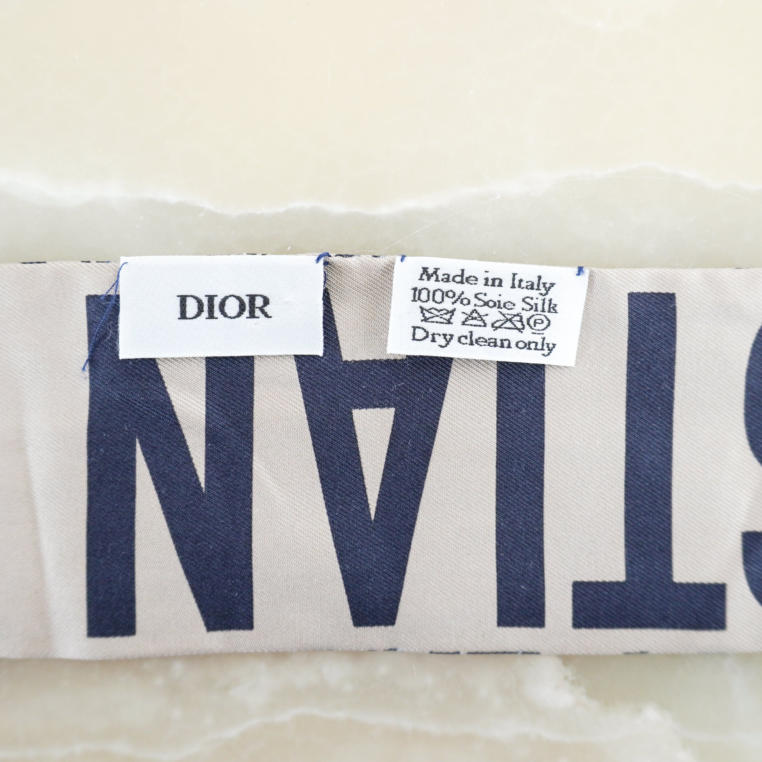 NEW Dior Étoile Navy Blue & Beige Silk Mitzah Scarf (RRP £190) | Authentic Preloved FINAL SALE