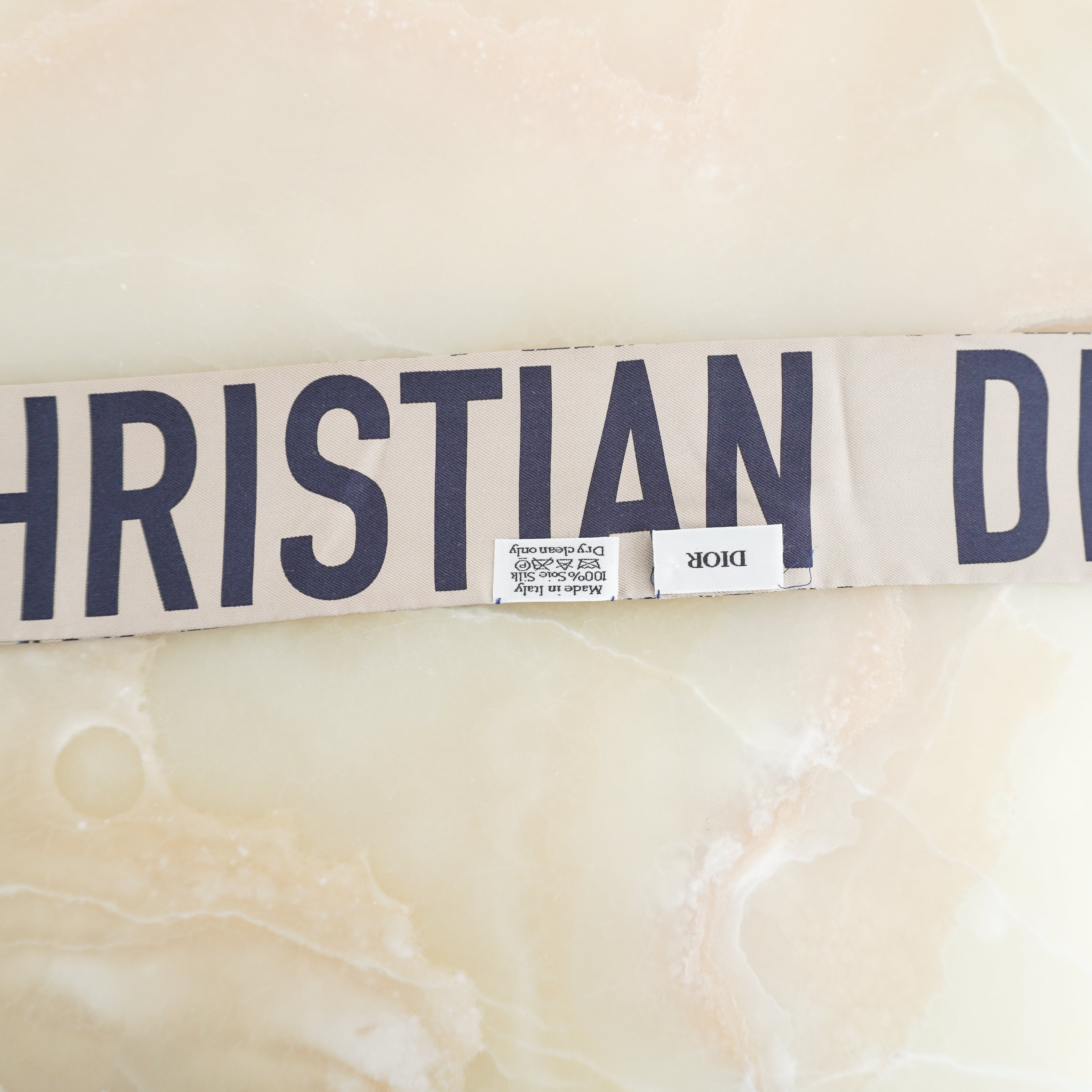 NEW Dior Étoile Navy Blue & Beige Silk Mitzah Scarf (RRP £190) | Authentic Preloved FINAL SALE