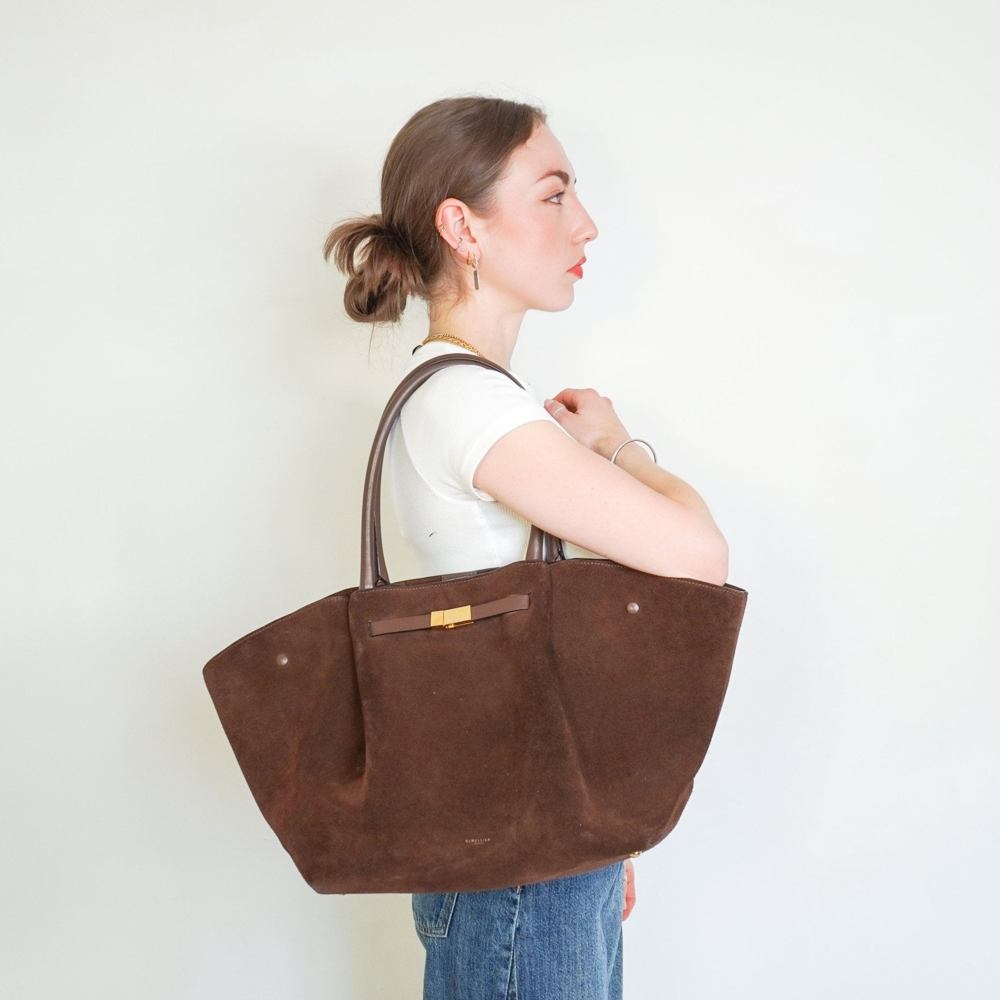 CURRENT SEASON Demellier The New York Bag in Brown Suede (RRP £550) | Authentic Preloved - Reloved Again