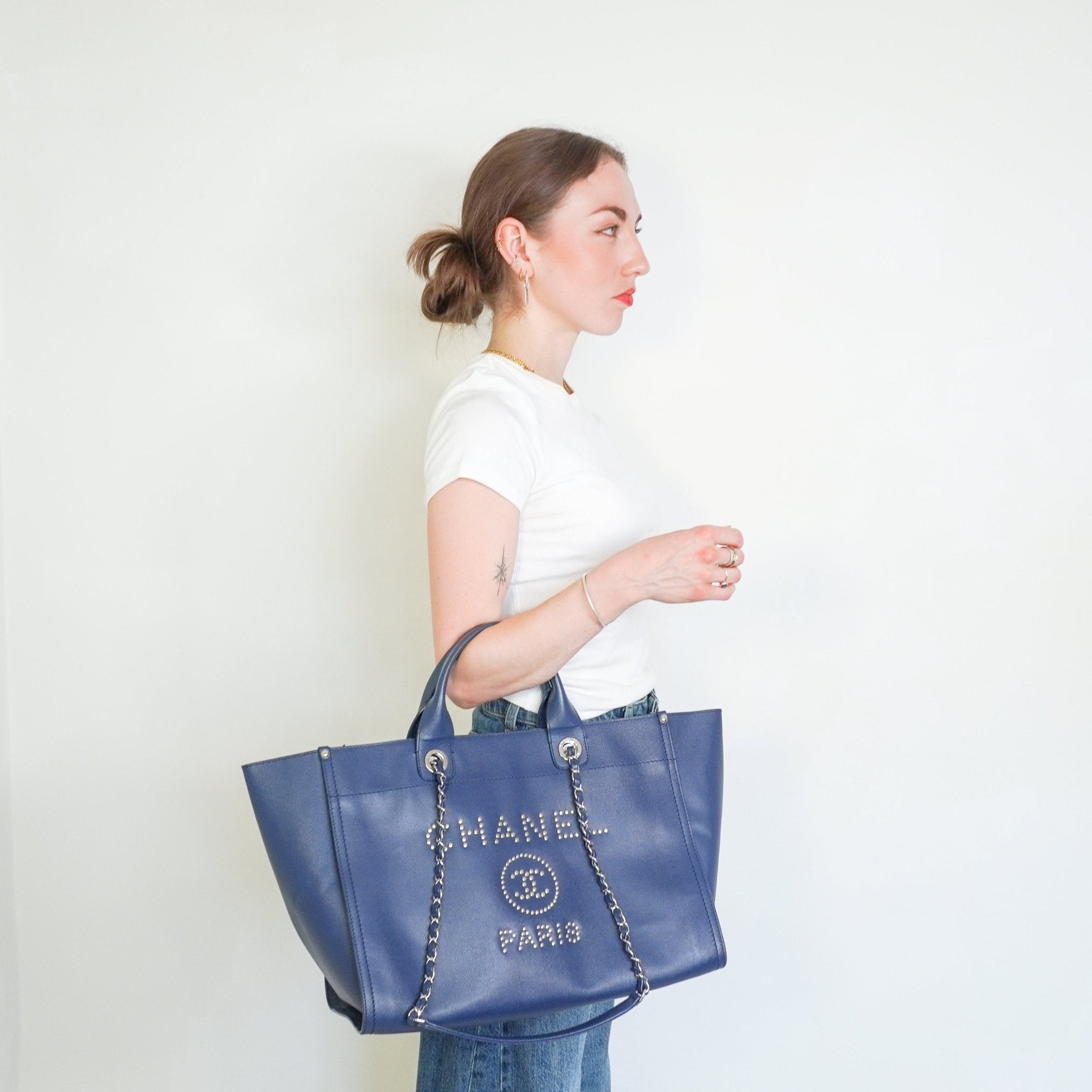 Chanel Blue Leather Deauville Tote Bag (RRP £3800) | Authentic Preloved - Reloved Again