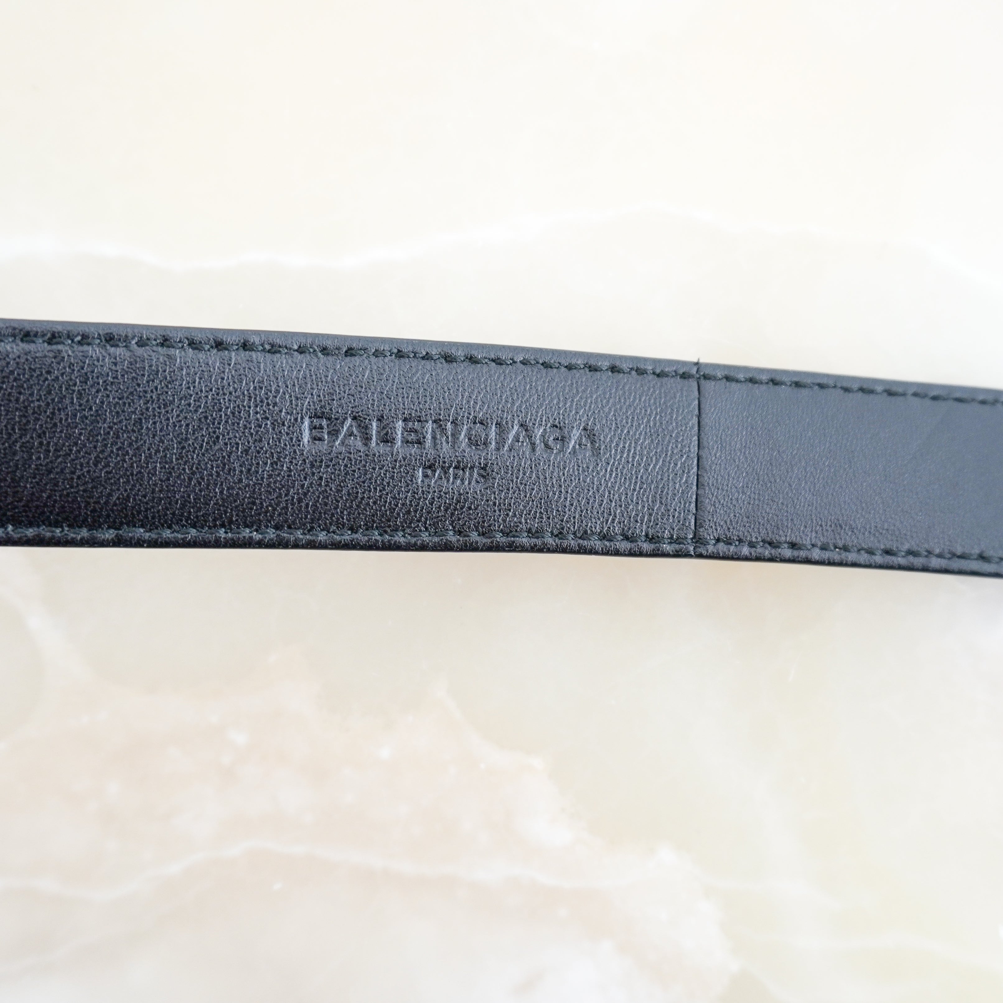 Balenciaga Black Leather Belt with Blue Tool Buckle (RRP £400) | Authentic Preloved FINAL SALE