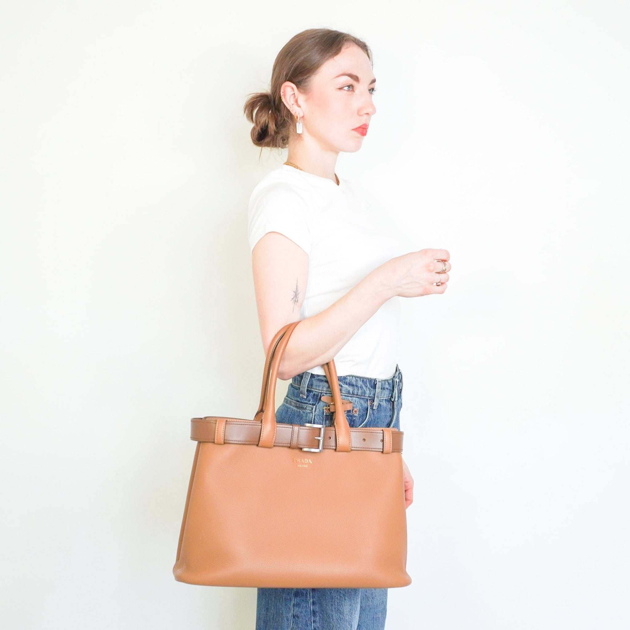 CURRENT SEASON Prada Large Brown Buckle Tote Bag (RRP £4500) | Authentic Preloved - Reloved Again