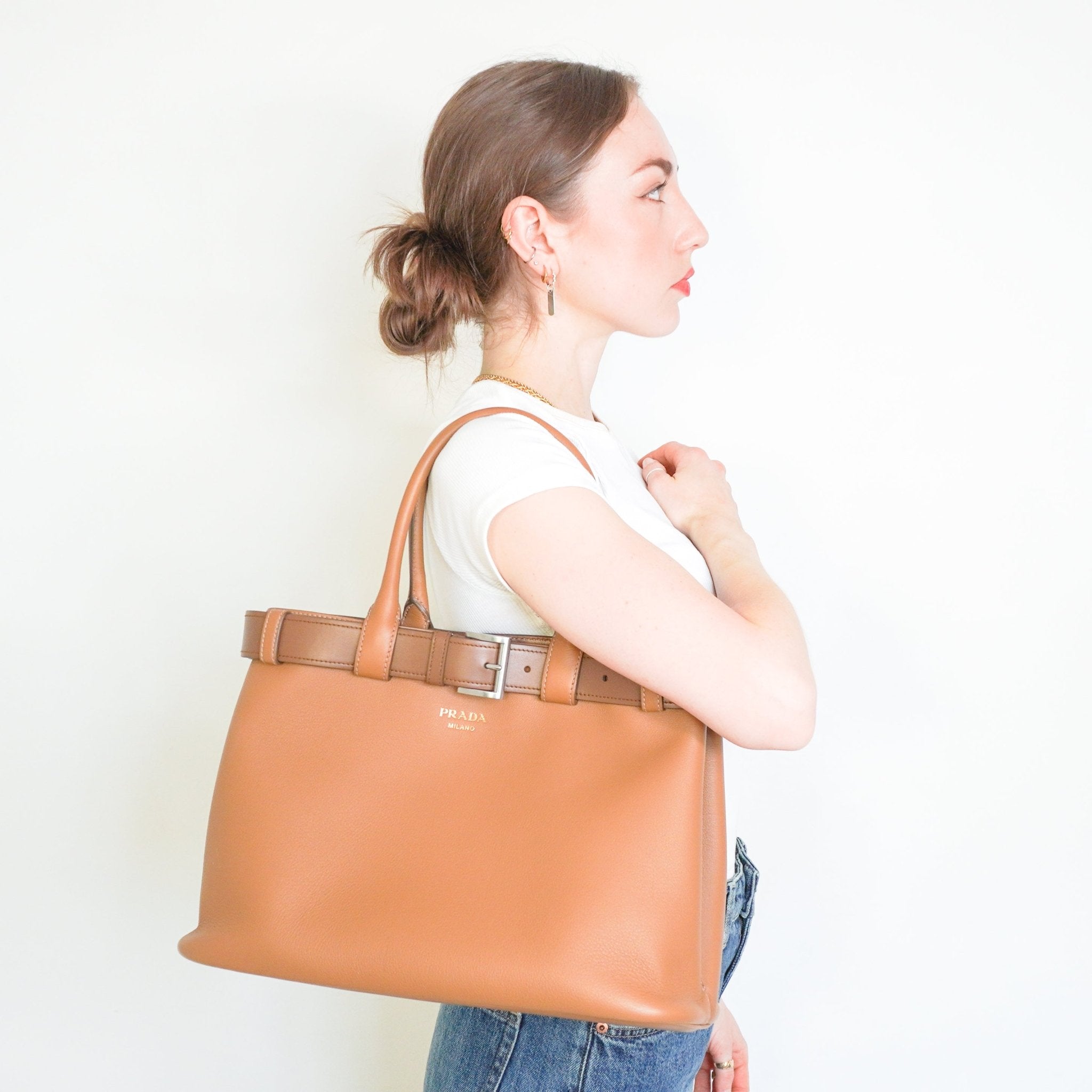 CURRENT SEASON Prada Large Brown Buckle Tote Bag (RRP £4500) | Authentic Preloved - Reloved Again