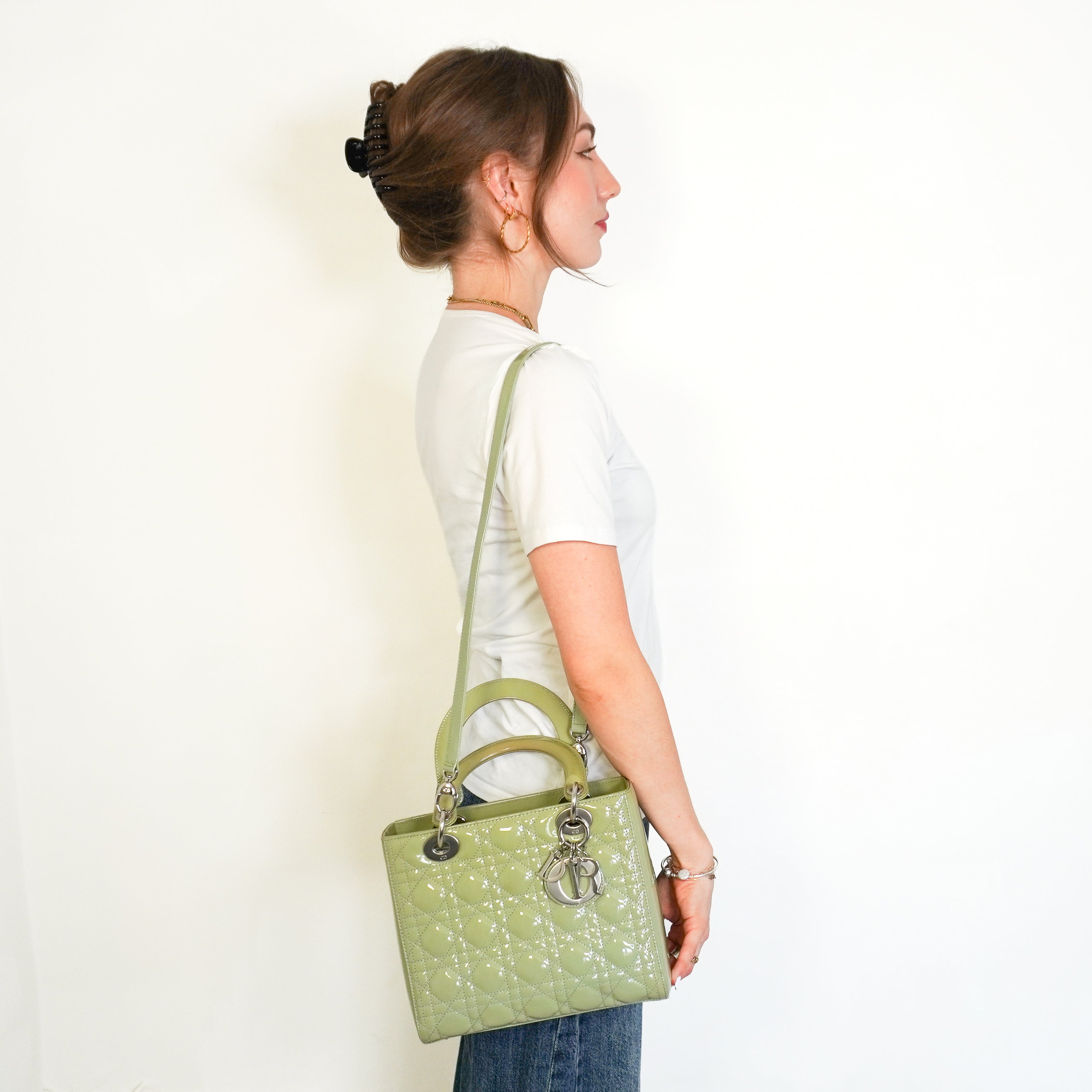 Dior Medium Lady Dior Bag Mint Green Patent Cannage Lambskin (RRP £5300) | Authentic Preloved