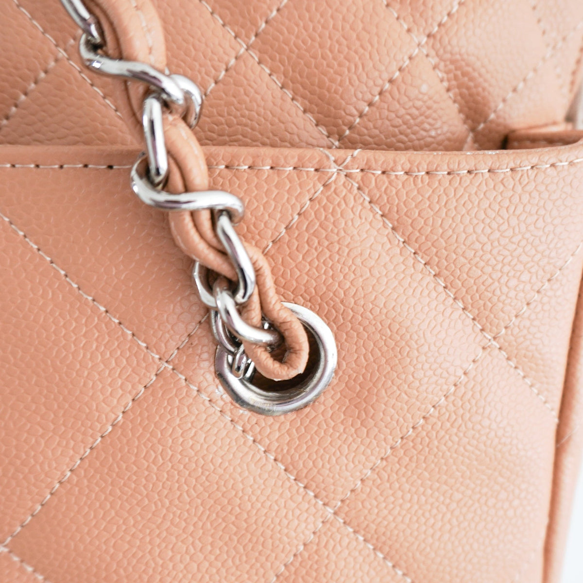 Chanel Vintage Beige Quilted Caviar Leather Zip Top Shoulder Bag | Authentic Preloved - Reloved Again