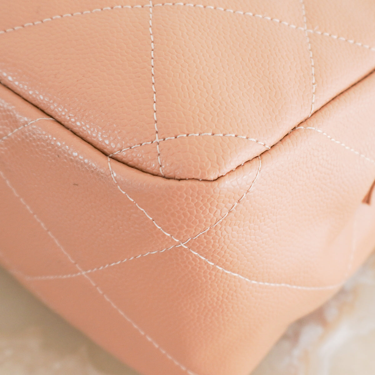 Chanel Vintage Beige Quilted Caviar Leather Zip Top Shoulder Bag | Authentic Preloved - Reloved Again