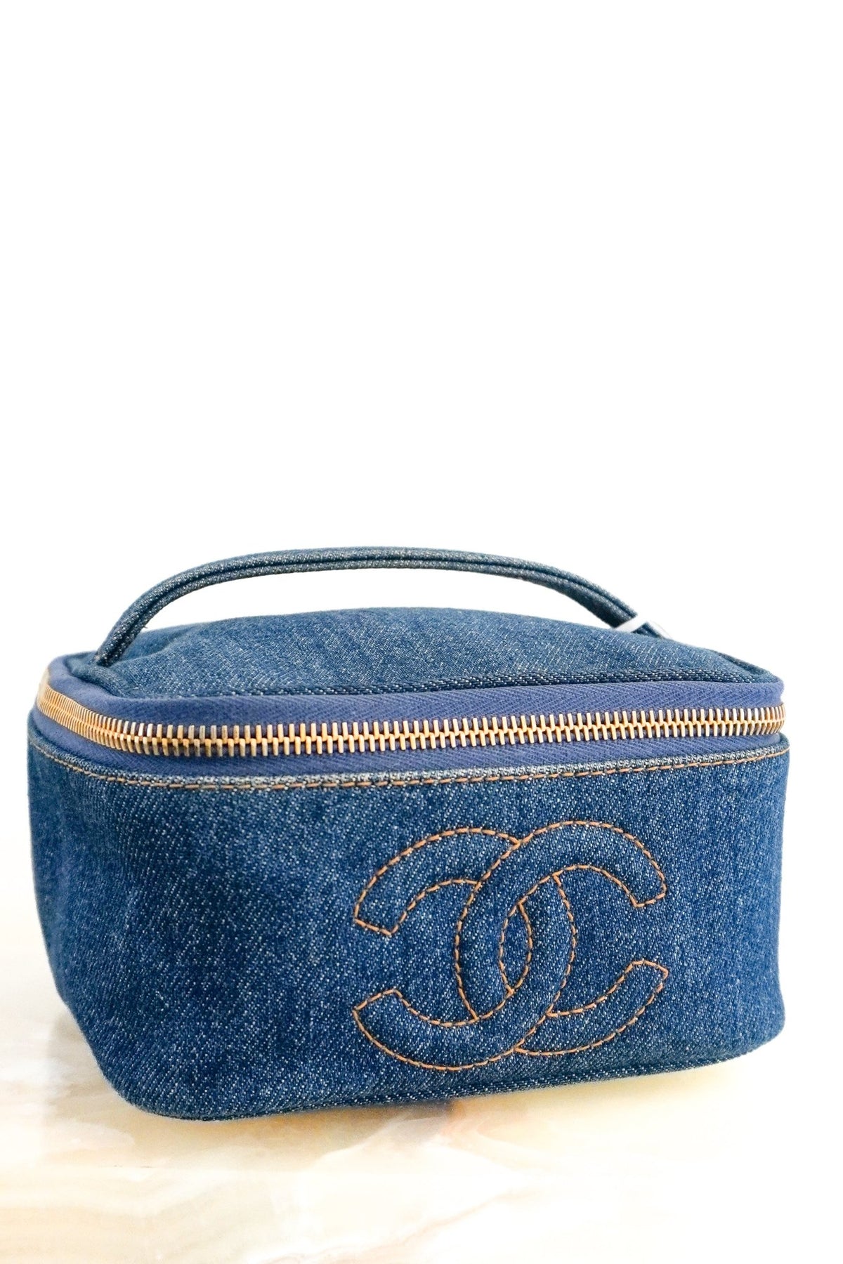 Chanel Vintage Blue Denim CC Logo Vanity Case | Authentic Preloved - Reloved Again