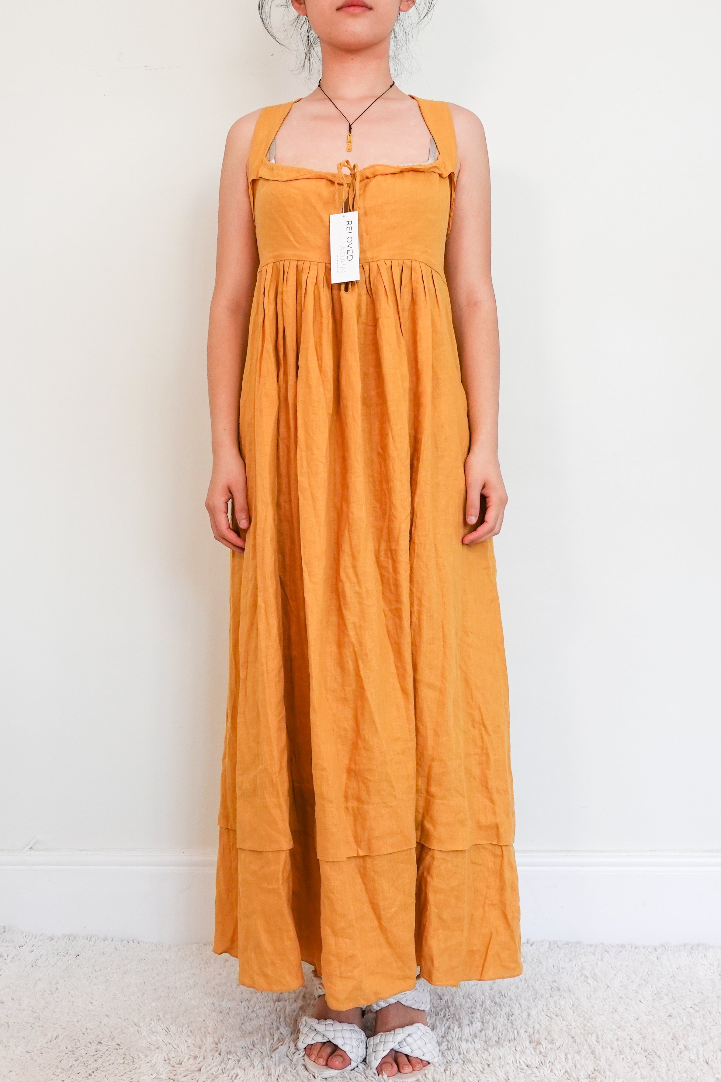 Three Graces Yellow linen maxi dress RRP £530