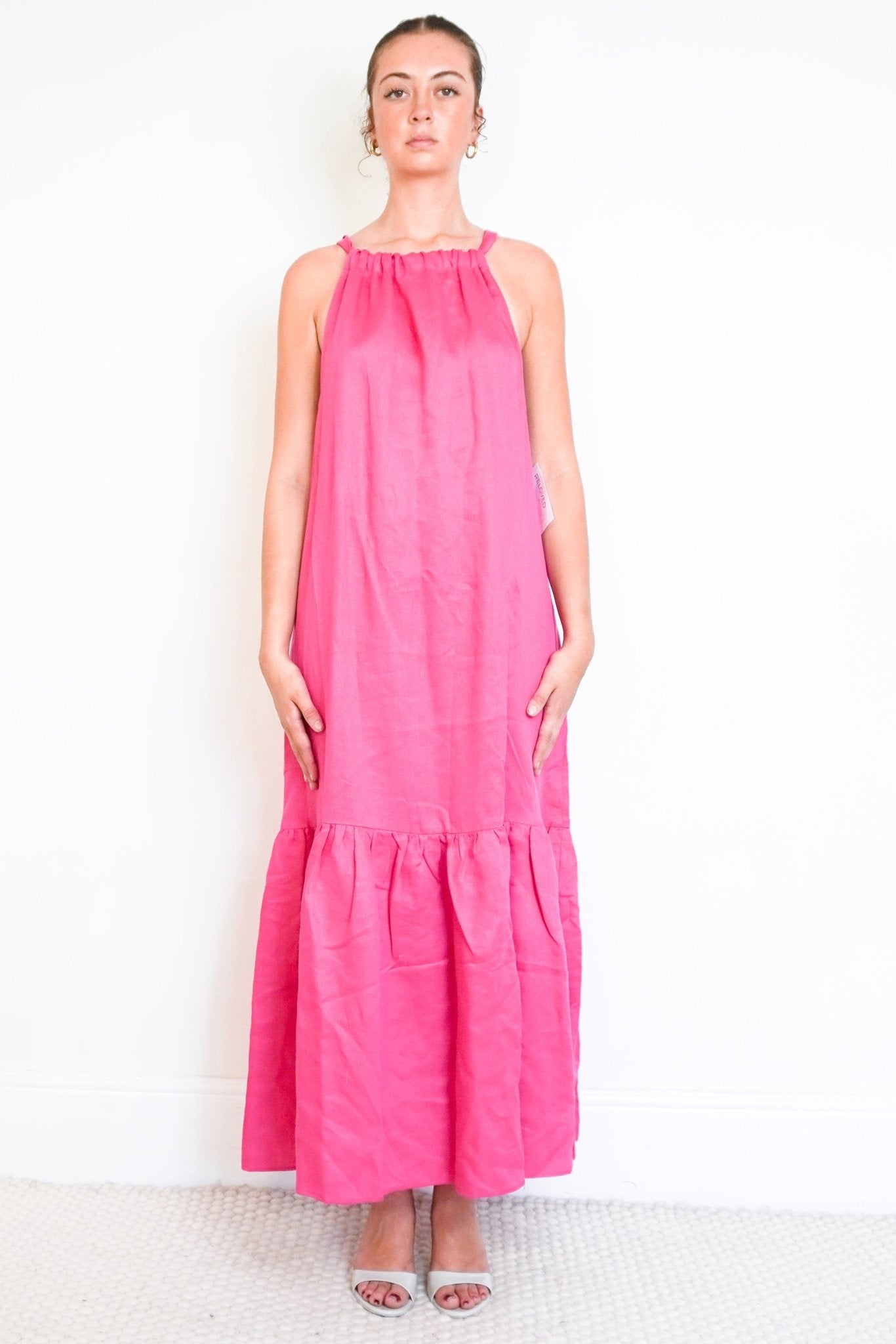 NEW Asceno Fuschia Halter Neck Maxi Dress (RRP £360) | Authentic Preloved - Reloved Again