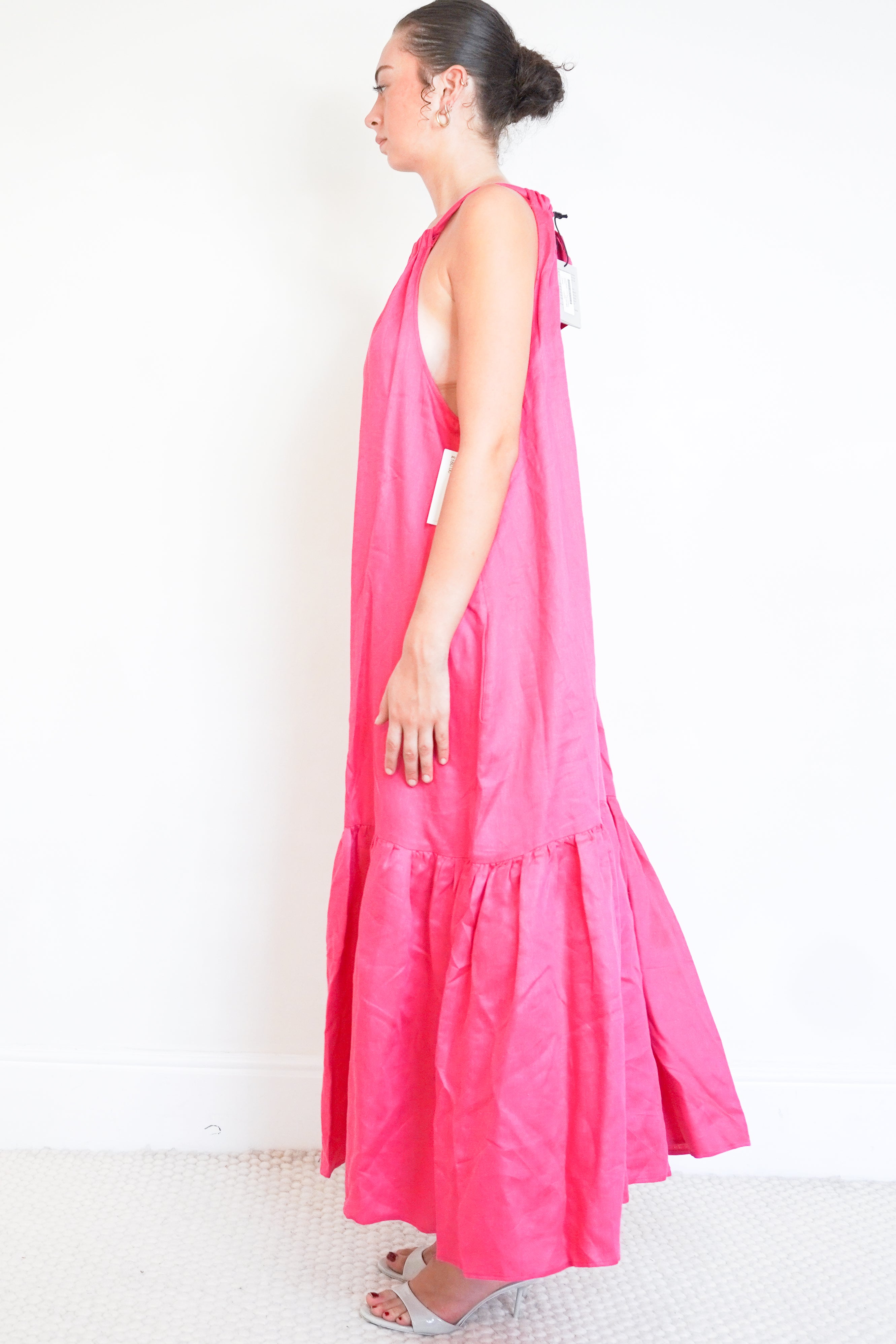 NEW Asceno Fuschia Halter Neck Maxi Dress (RRP £360) | Authentic Preloved