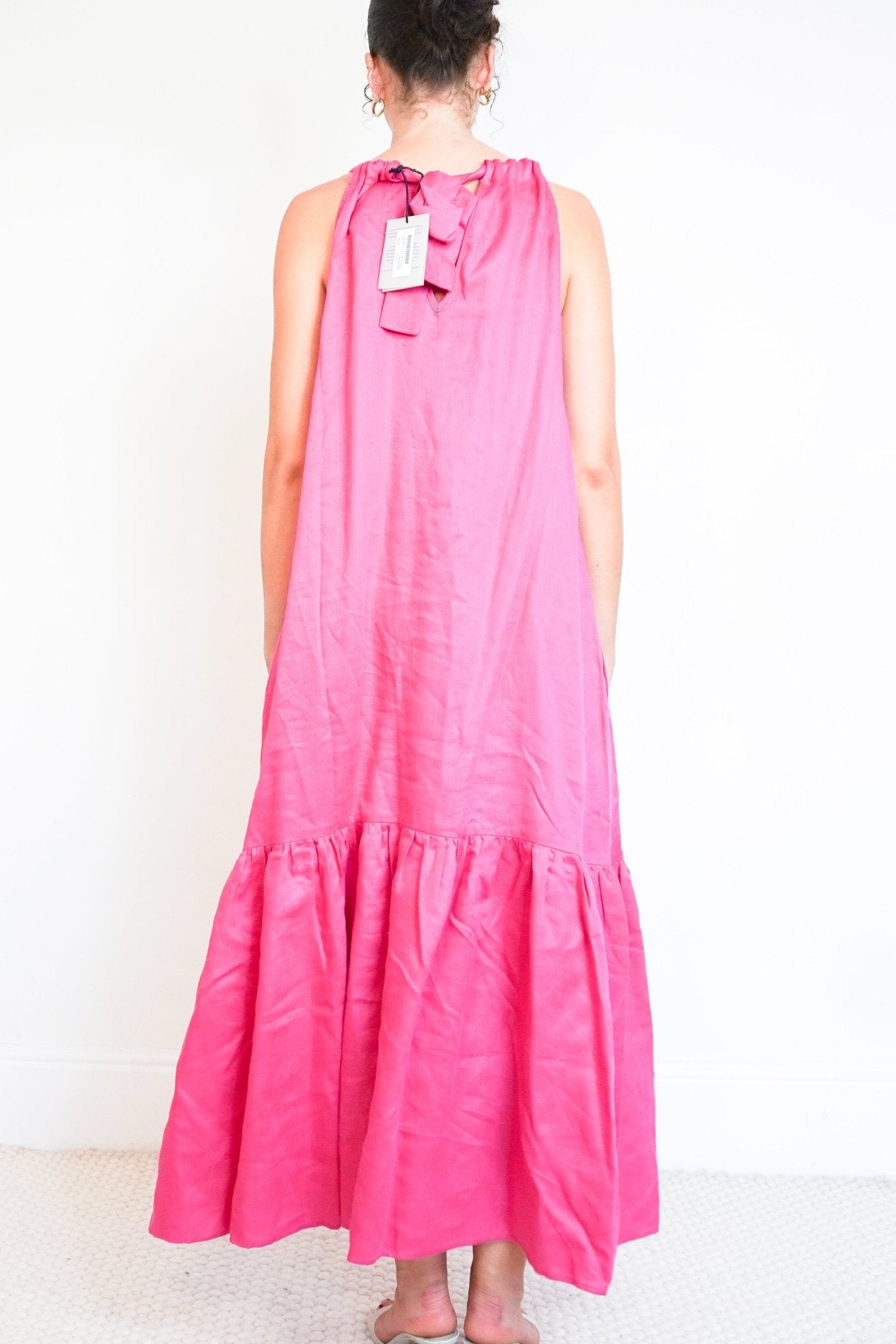 NEW Asceno Fuschia Halter Neck Maxi Dress (RRP £360) | Authentic Preloved