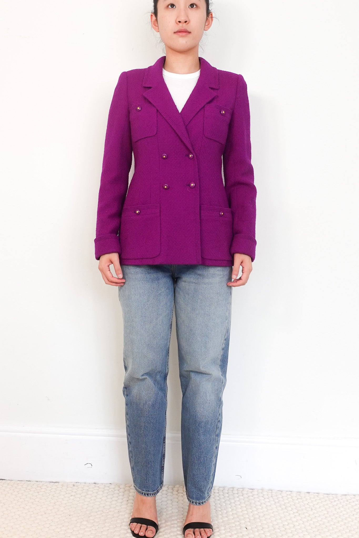Chanel Purple Bouclé Skirt Suit – 1995 Karl Lagerfeld Era RRP £4000 | Vintage & Authentic - Reloved Again
