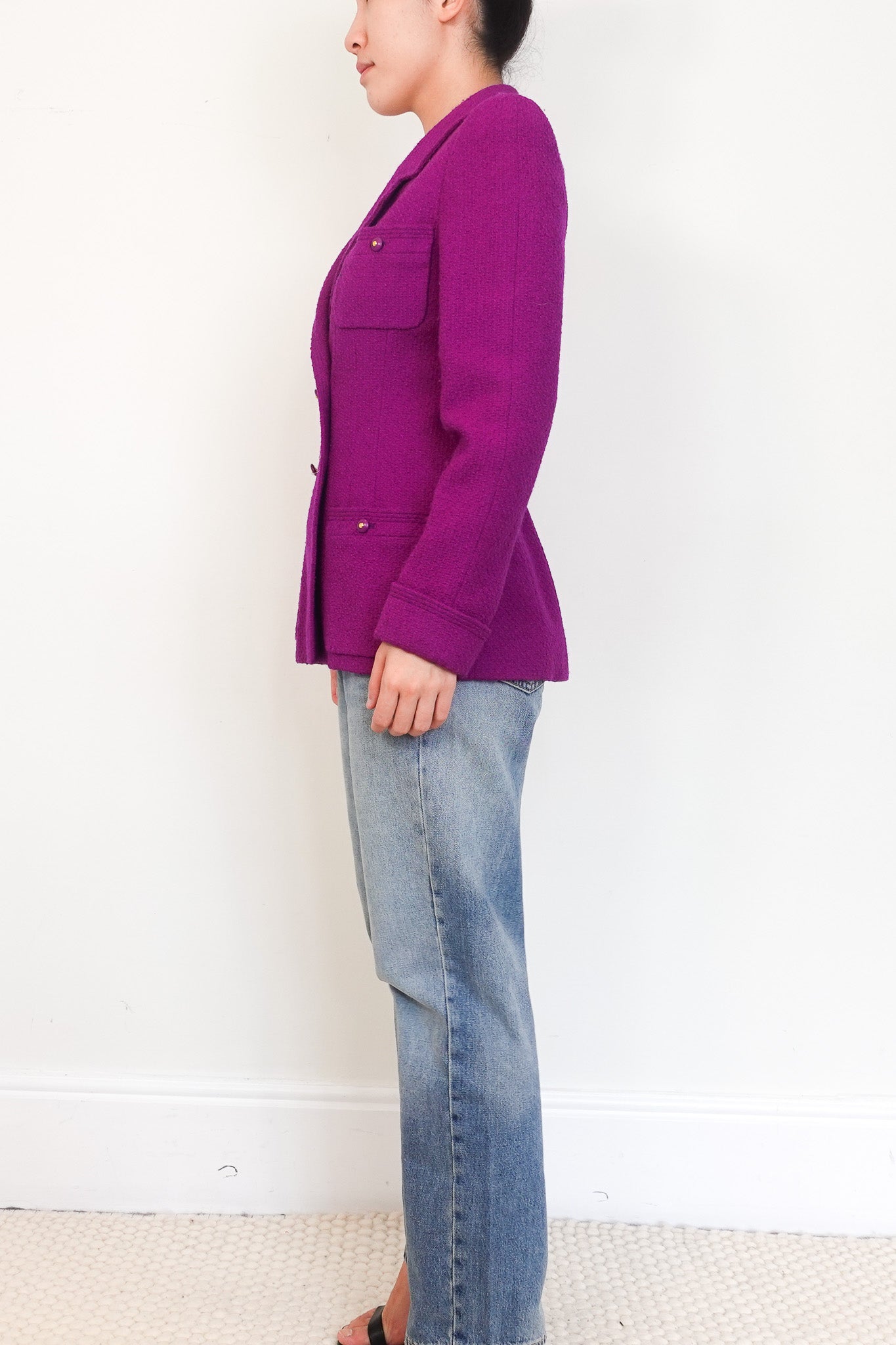 Chanel Purple Bouclé Skirt Suit – 1995 Karl Lagerfeld Era RRP £4000 | Vintage & Authentic - Reloved Again