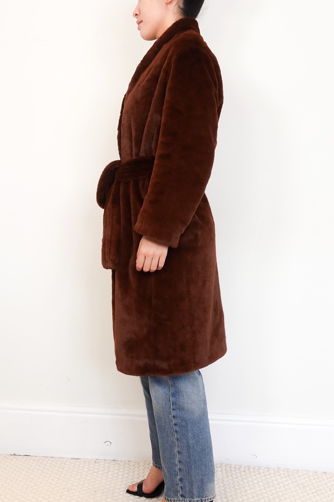NEW Vince Brown Faux Fur Long Coat RRP £585 | Authentic Preloved [final sale] - Reloved Again