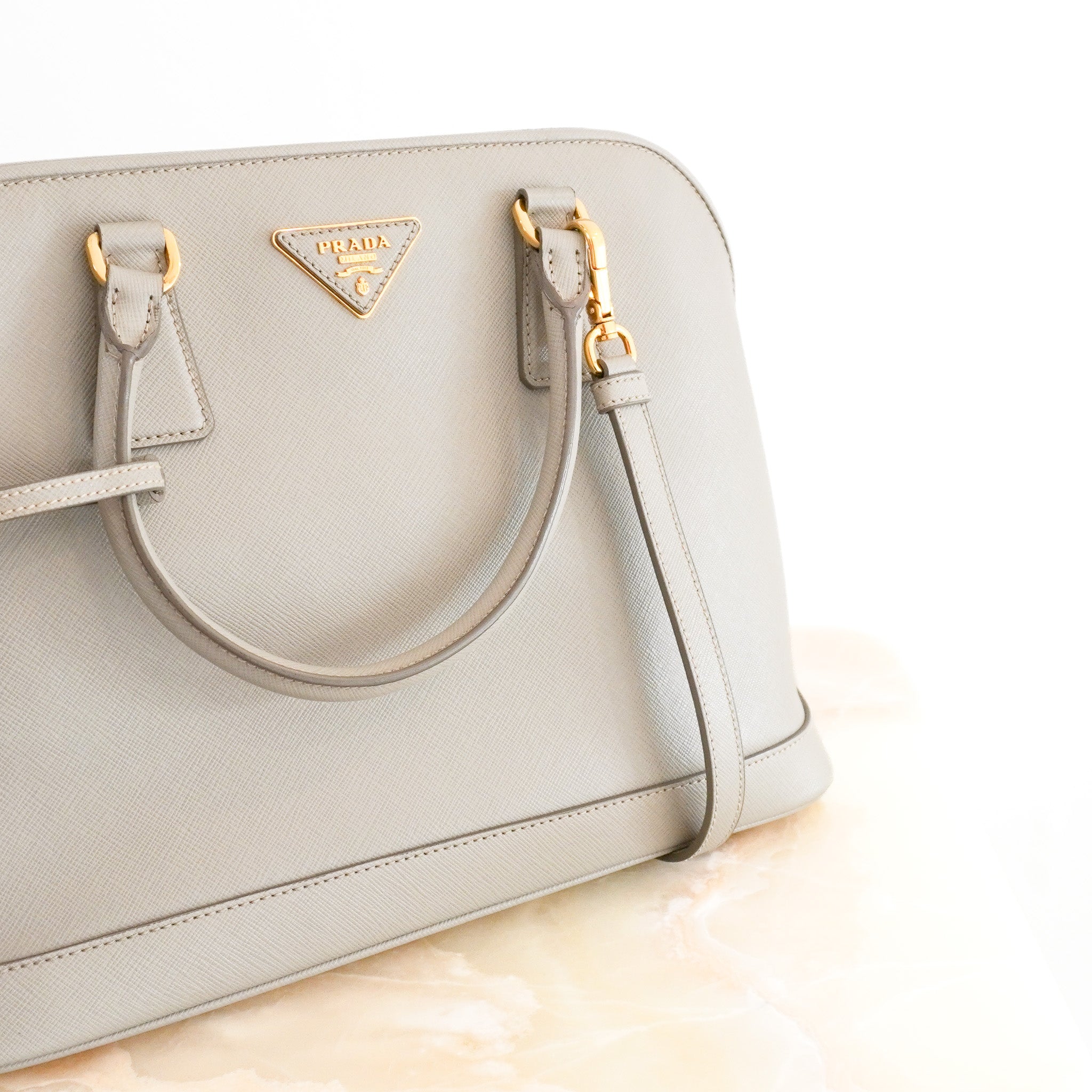 Prada Double Saffiano Leather Tote in Grey (RRP £2500) | Authentic Preloved