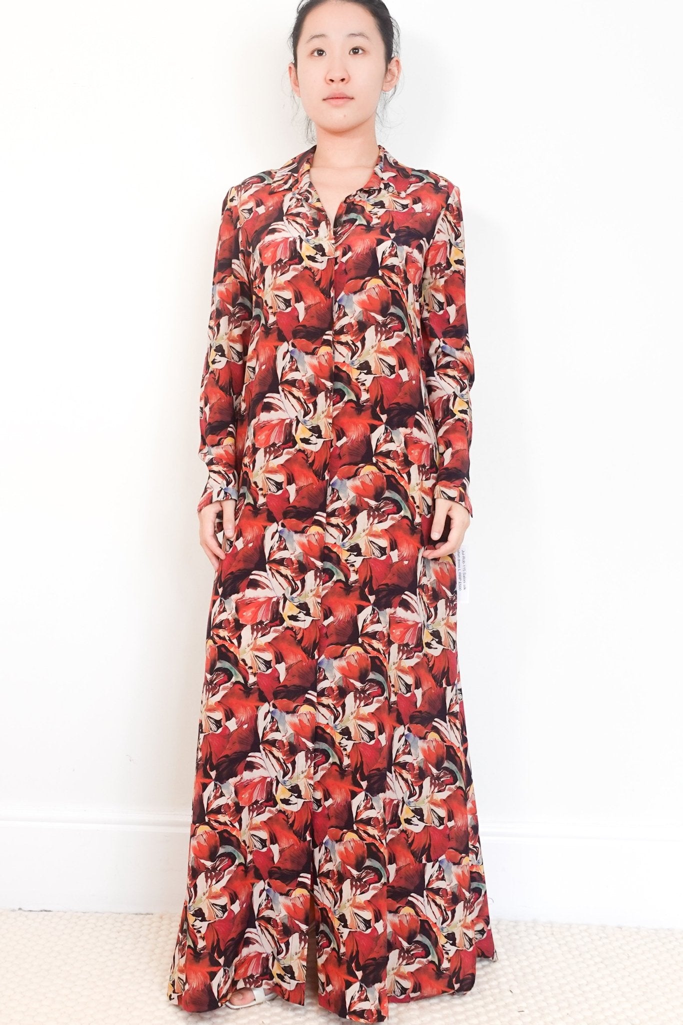Saloni Red Floral Silk Maxi Shirt Dress RRP £500 | Authentic Preloved - Reloved Again
