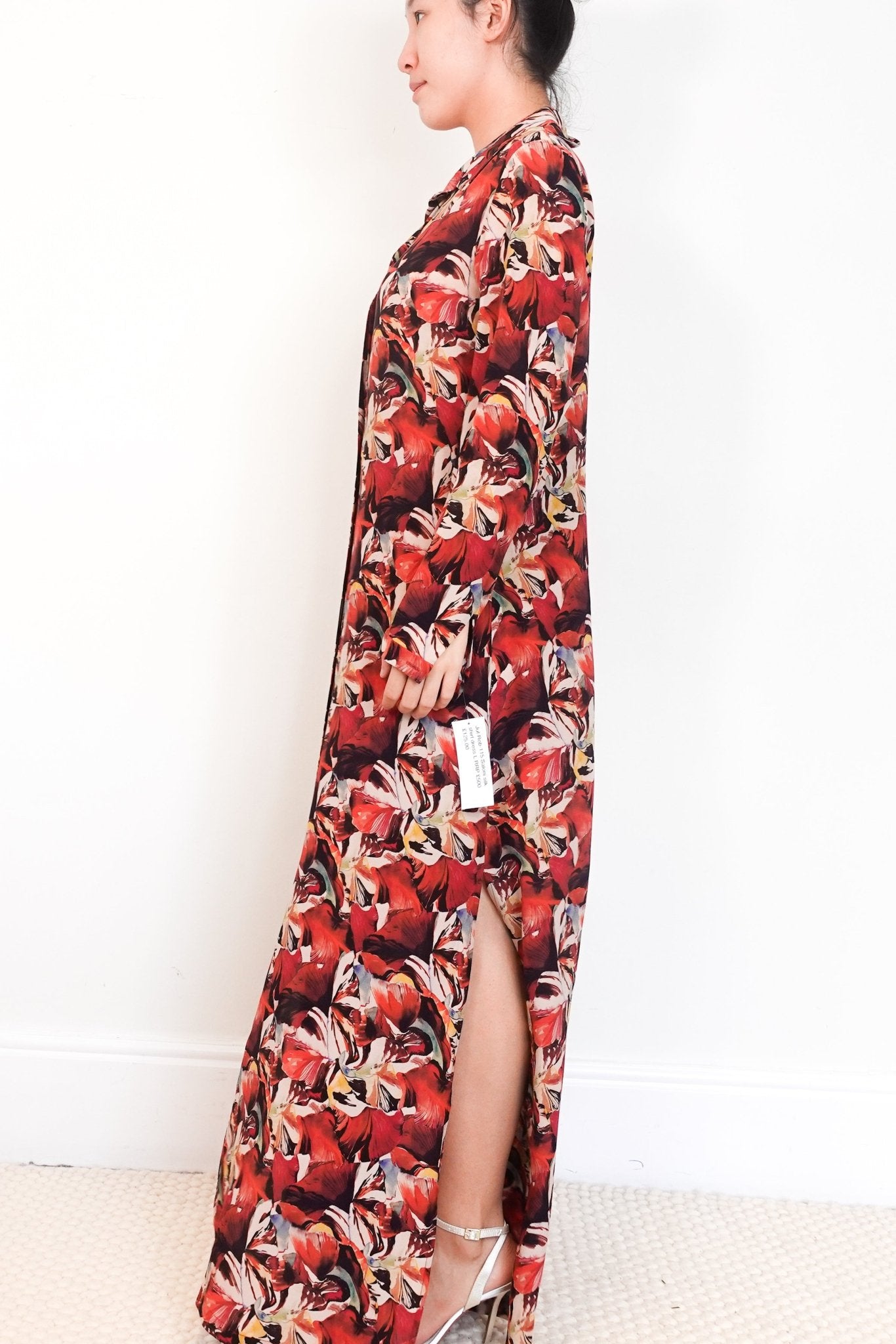 Saloni Red Floral Silk Maxi Shirt Dress RRP £500 | Authentic Preloved - Reloved Again