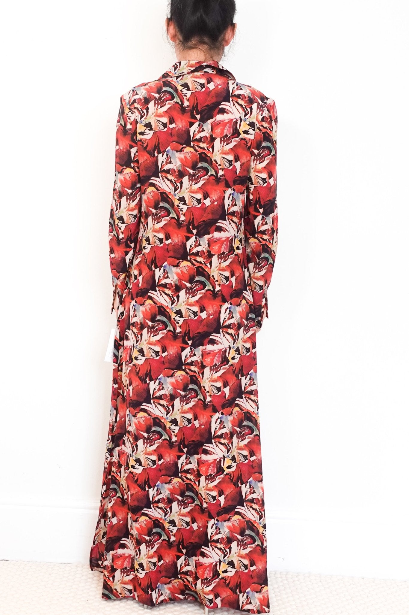 Saloni Red Floral Silk Maxi Shirt Dress RRP £500 | Authentic Preloved - Reloved Again