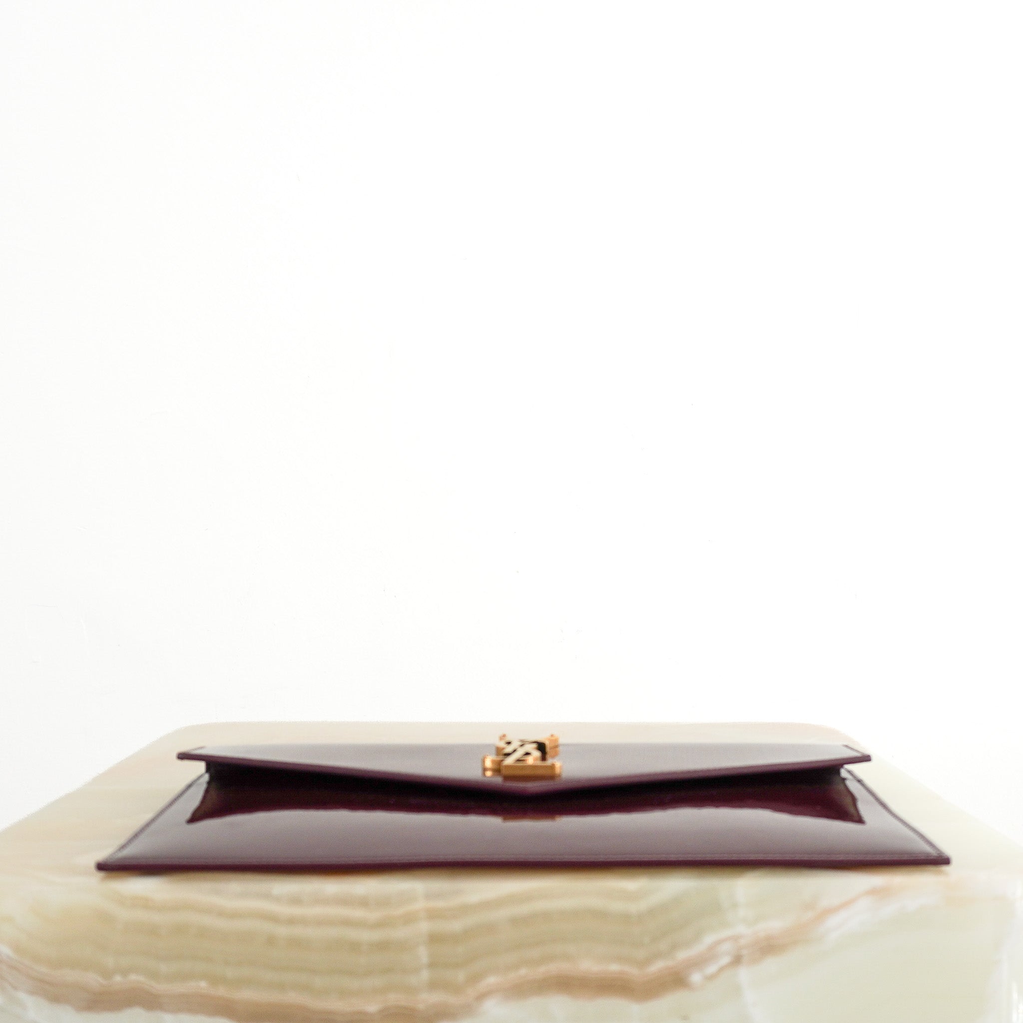 Saint Laurent Uptown Pouch in Burgundy Patent Leather (RRP £580) | Authentic Preloved