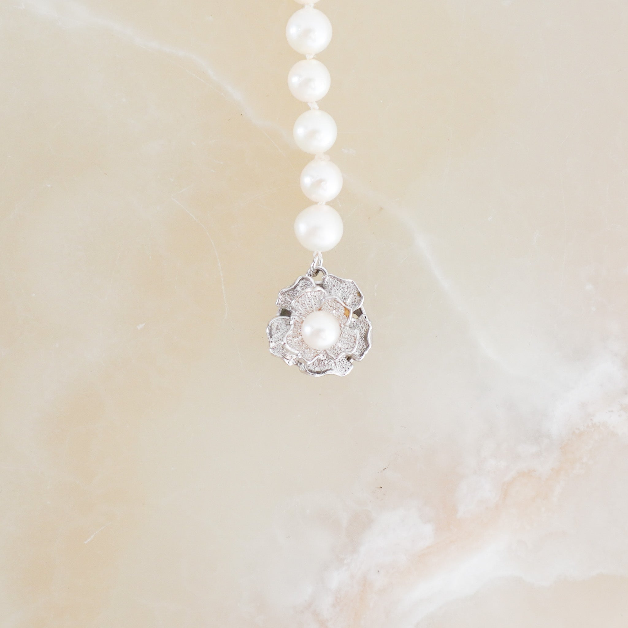 Akoya Vintage Japanese Pearl Necklace with Silver Floral Clasp (RRP £850) | Authentic Preloved FINAL SALE