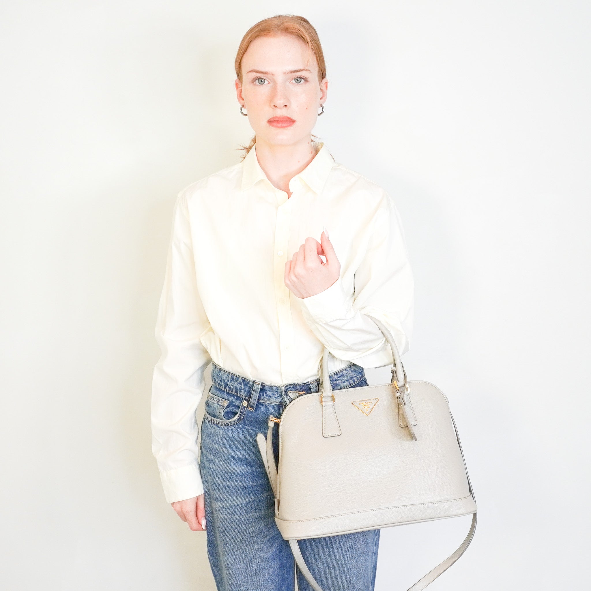 Prada Double Saffiano Leather Tote in Grey (RRP £2500) | Authentic Preloved