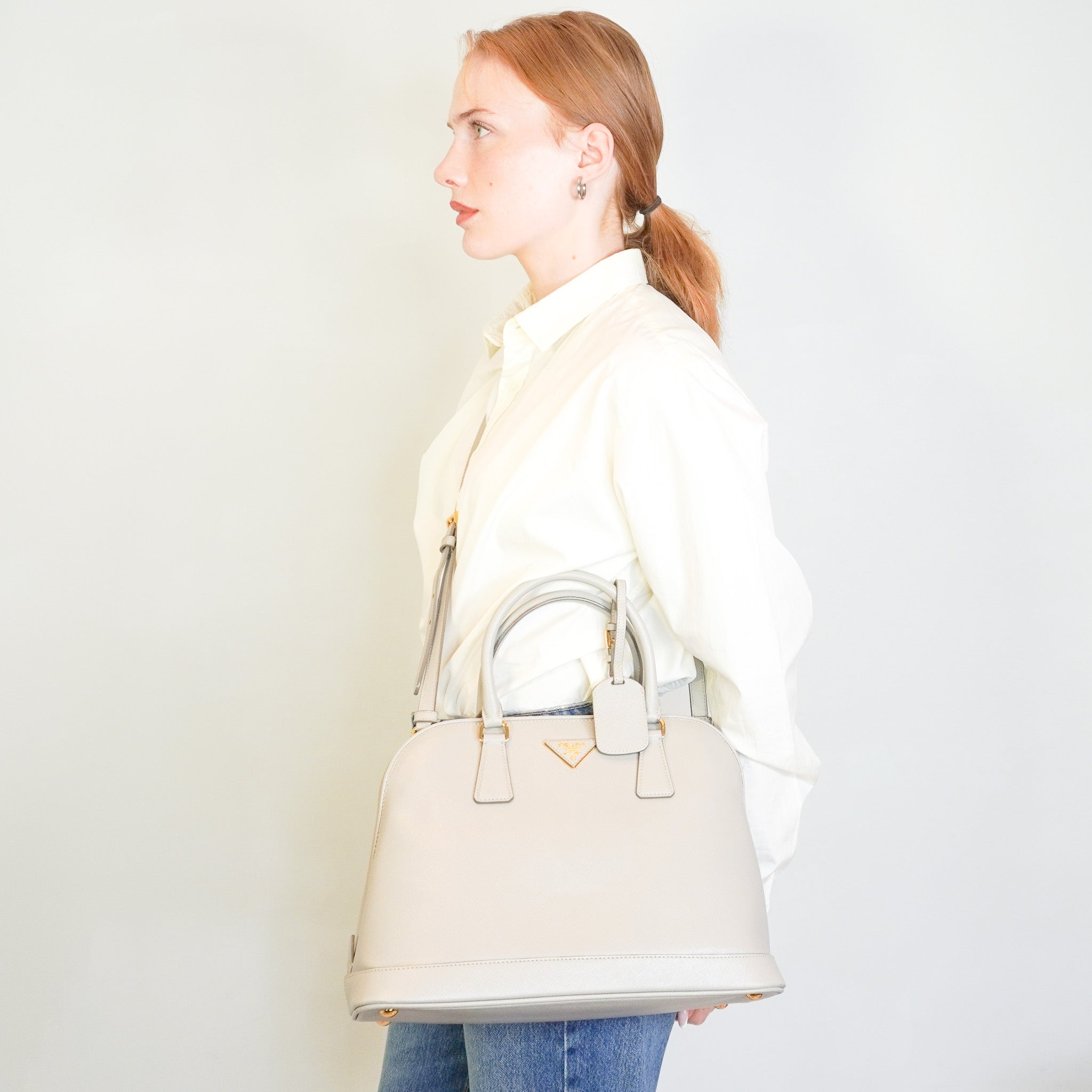 Prada Double Saffiano Leather Tote in Grey (RRP £2500) | Authentic Preloved