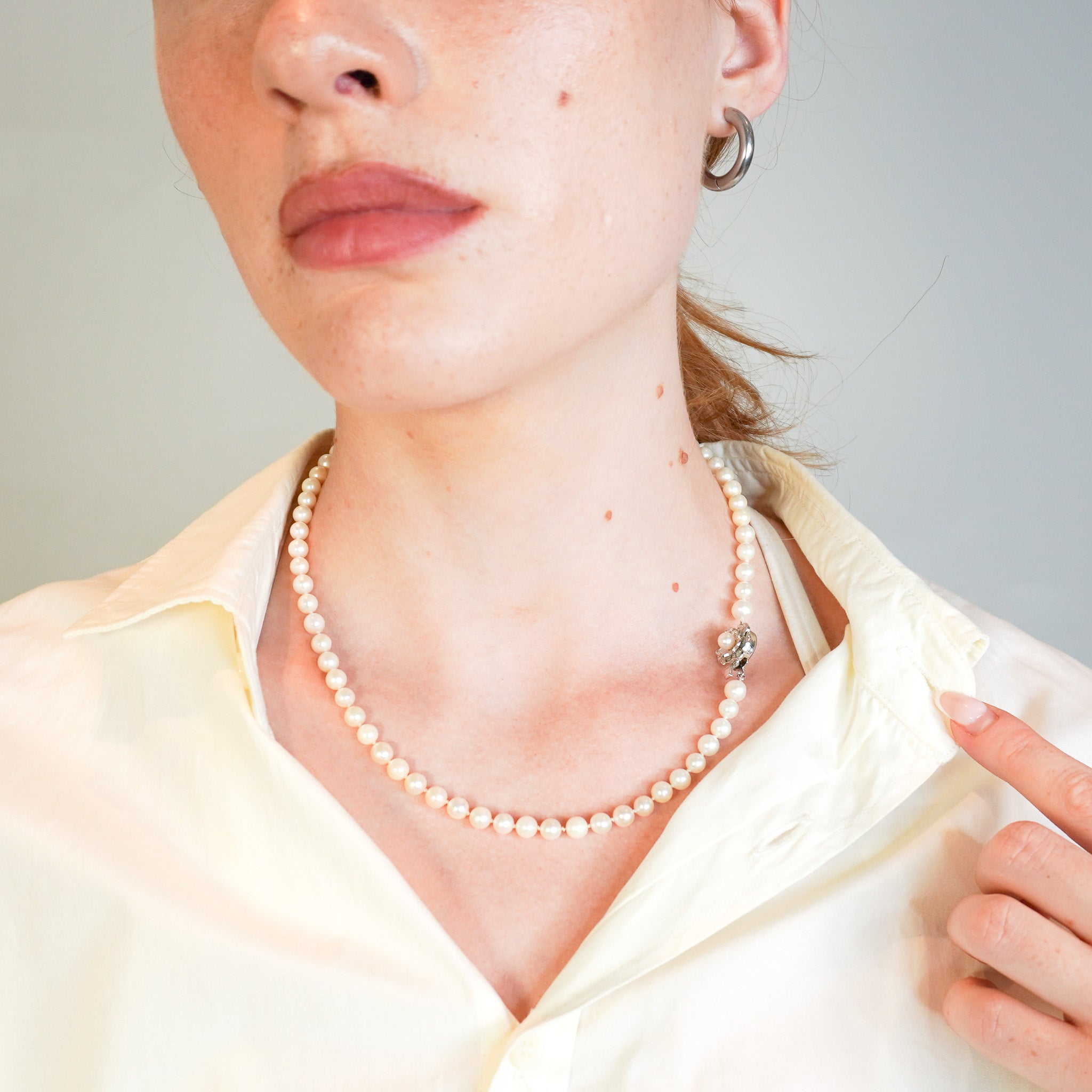 Akoya Vintage Japanese Pearl Necklace with Silver Floral Clasp (RRP £850) | Authentic Preloved FINAL SALE
