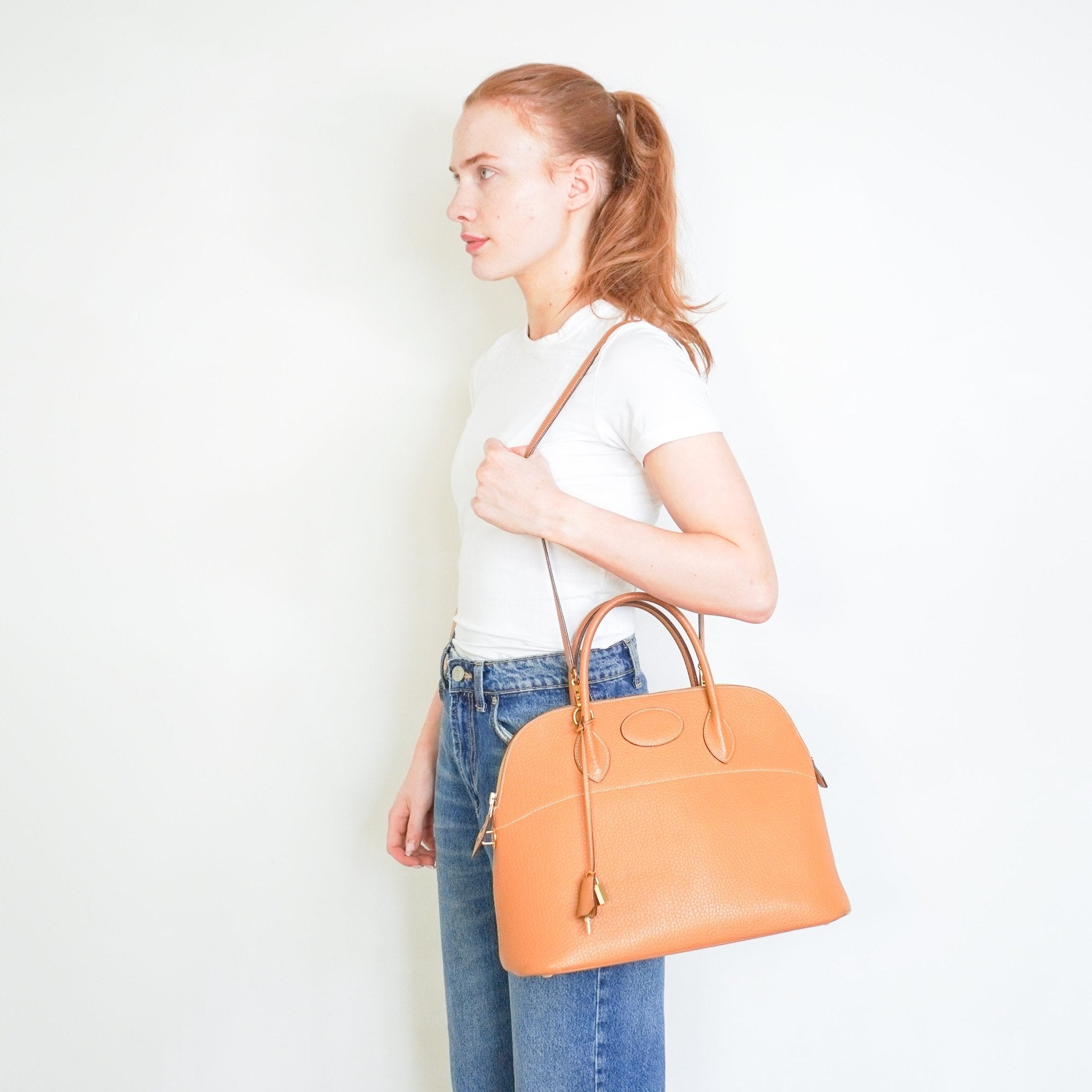 Hermès Bolide 35 Bag in Gold Togo Leather and Gold Tone Hardware (RRP £6000) | Authentic Preloved - Reloved Again