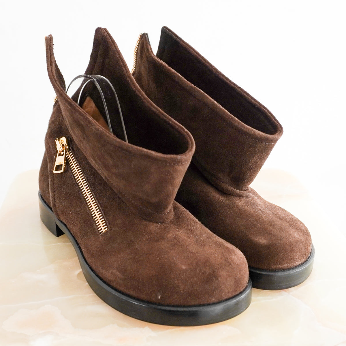 NEW JW Anderson Brown Suede Ankle Boots with Gild Zips (RRP £700) | Authentic Preloved