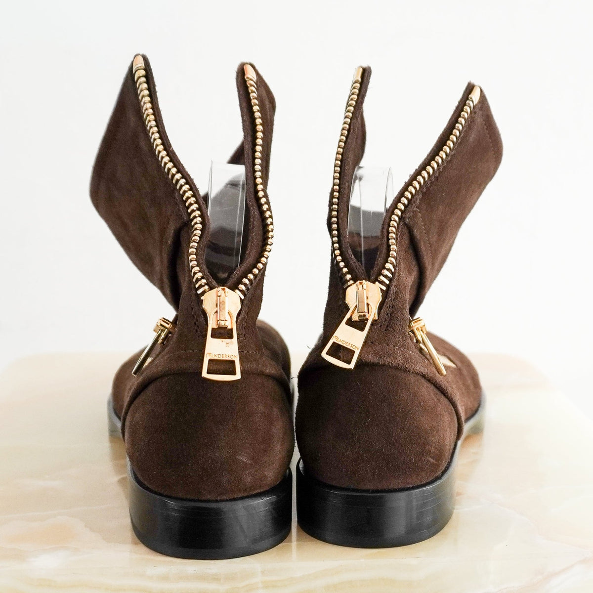 NEW JW Anderson Brown Suede Ankle Boots with Gild Zips (RRP £700) | Authentic Preloved