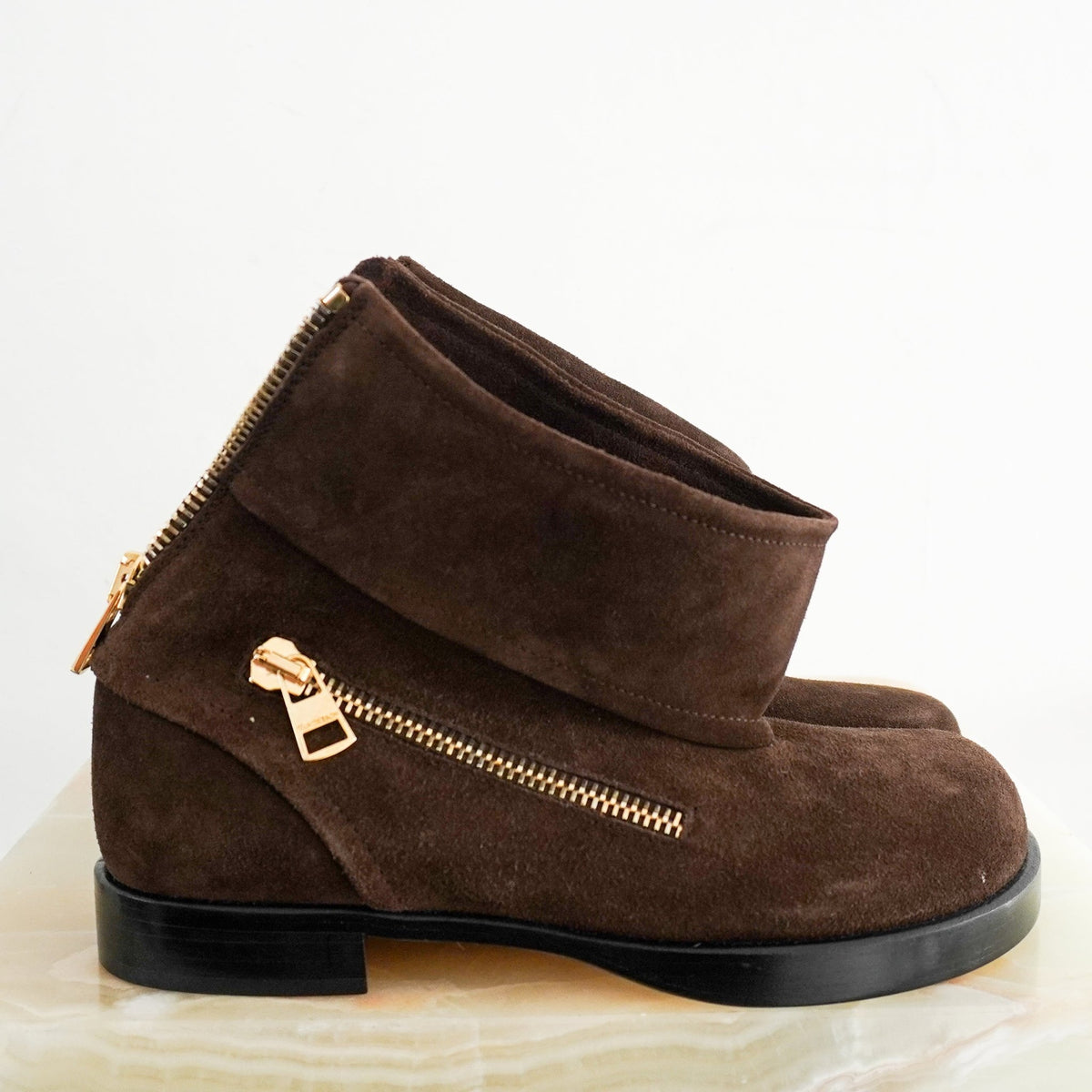 NEW JW Anderson Brown Suede Ankle Boots with Gild Zips (RRP £700) | Authentic Preloved