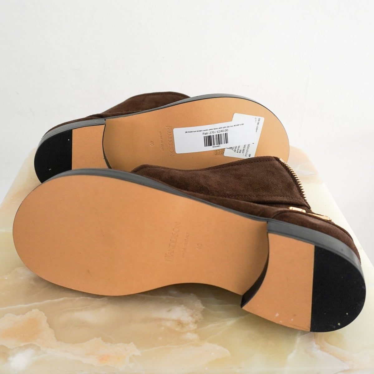 NEW JW Anderson Brown Suede Ankle Boots with Gild Zips (RRP £700) | Authentic Preloved