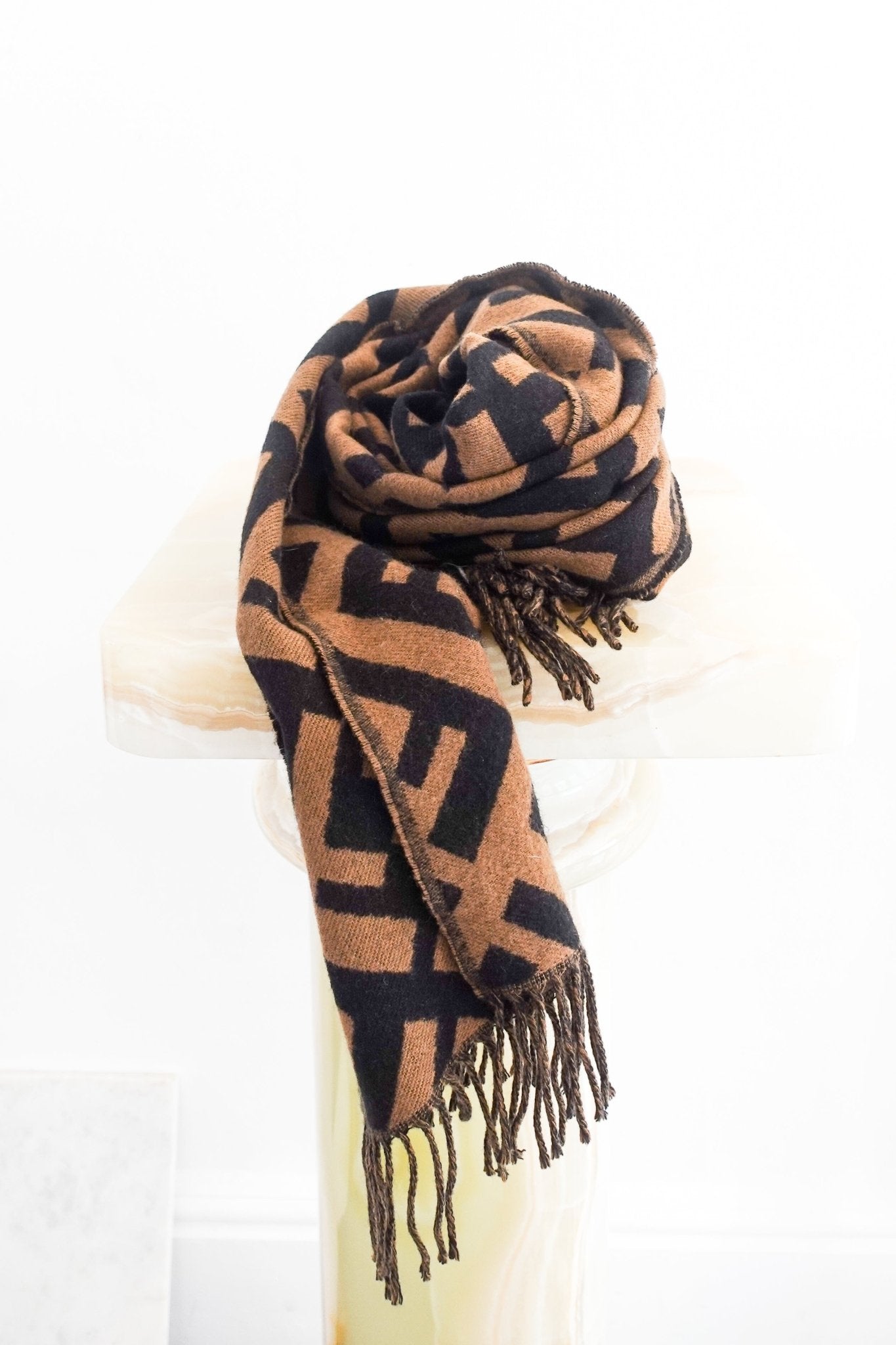 Fendi FF Logo Tobacco Brown Cashmere Knitted Scarf RRP £500 | Authentic Preloved - Reloved Again