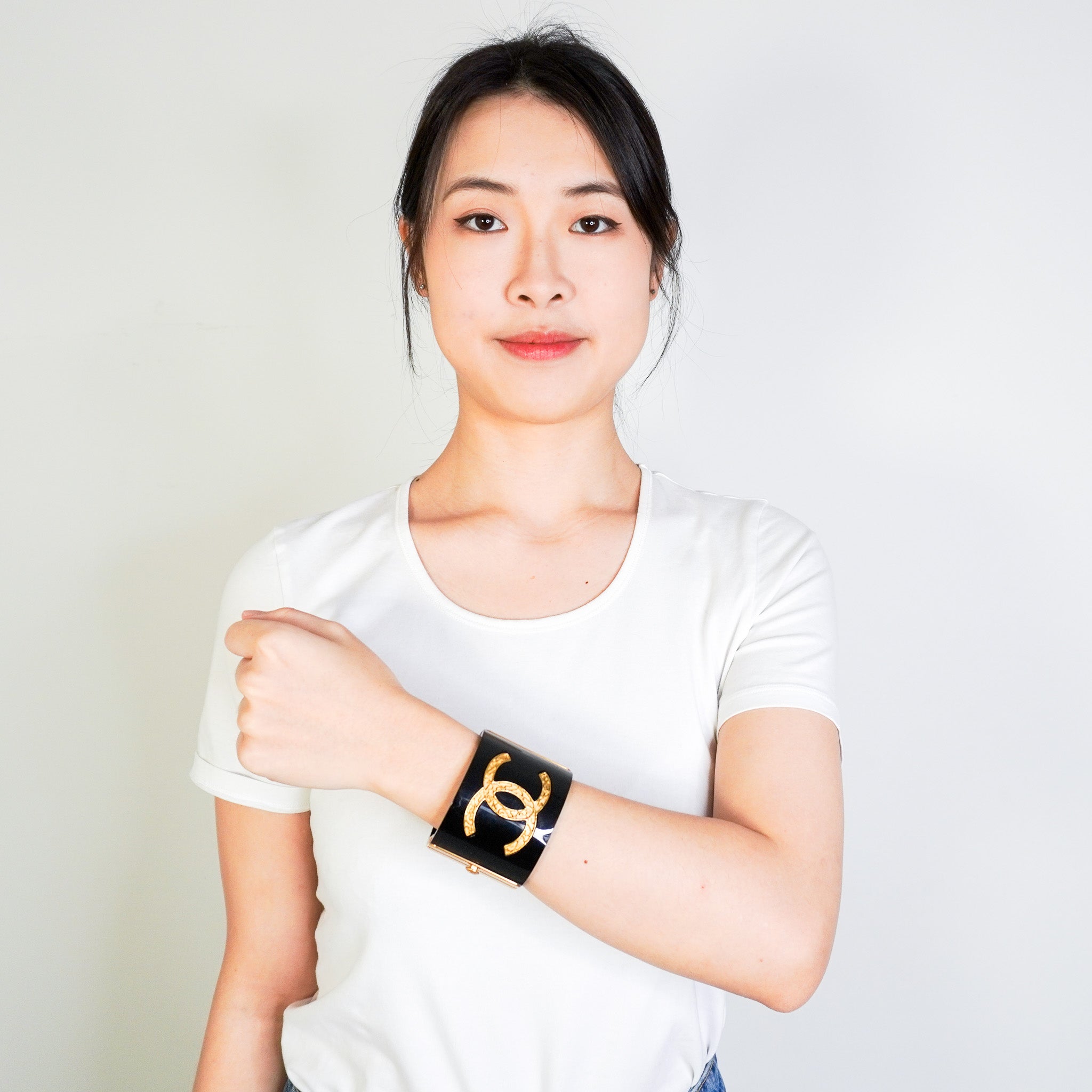 Chanel Black and Gold CC Enamel Cuff Bracelet | Authentic Preloved FINAL SALE - Reloved Again