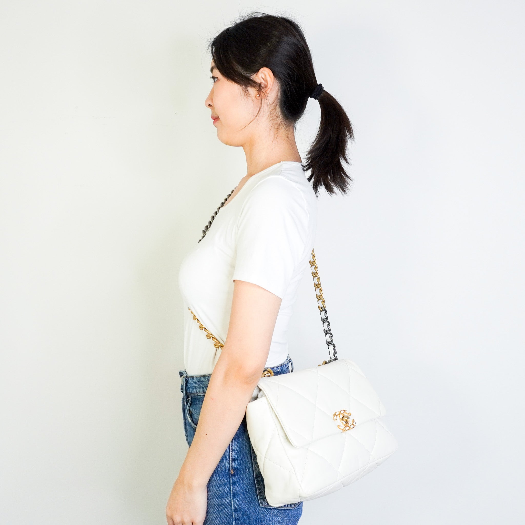 Chanel White Lambskin 19 Large Single Flap Bag RRP £5500 | Authentic Preloved - Reloved Again