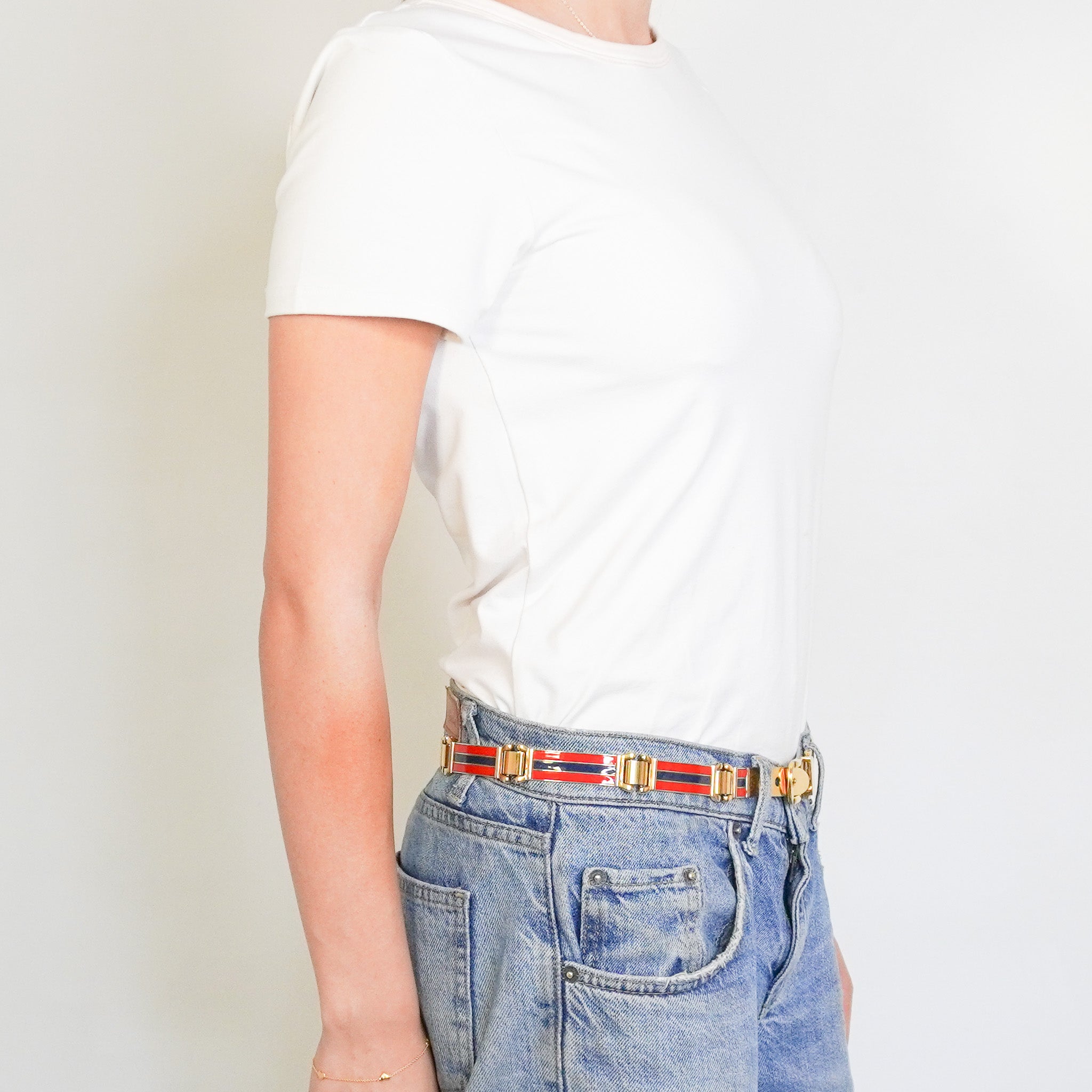 Gucci Vintage Striped Metal Link Belt RRP £595 | Authentic Preloved FINAL SALE - Reloved Again