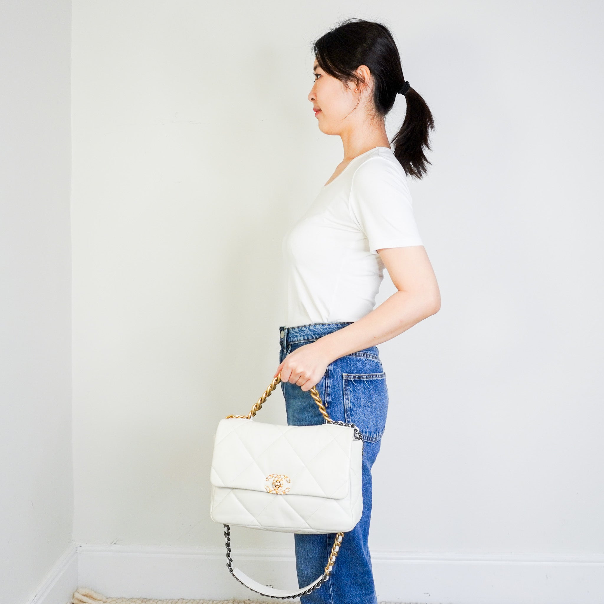 Chanel White Lambskin 19 Large Single Flap Bag RRP £5500 | Authentic Preloved - Reloved Again