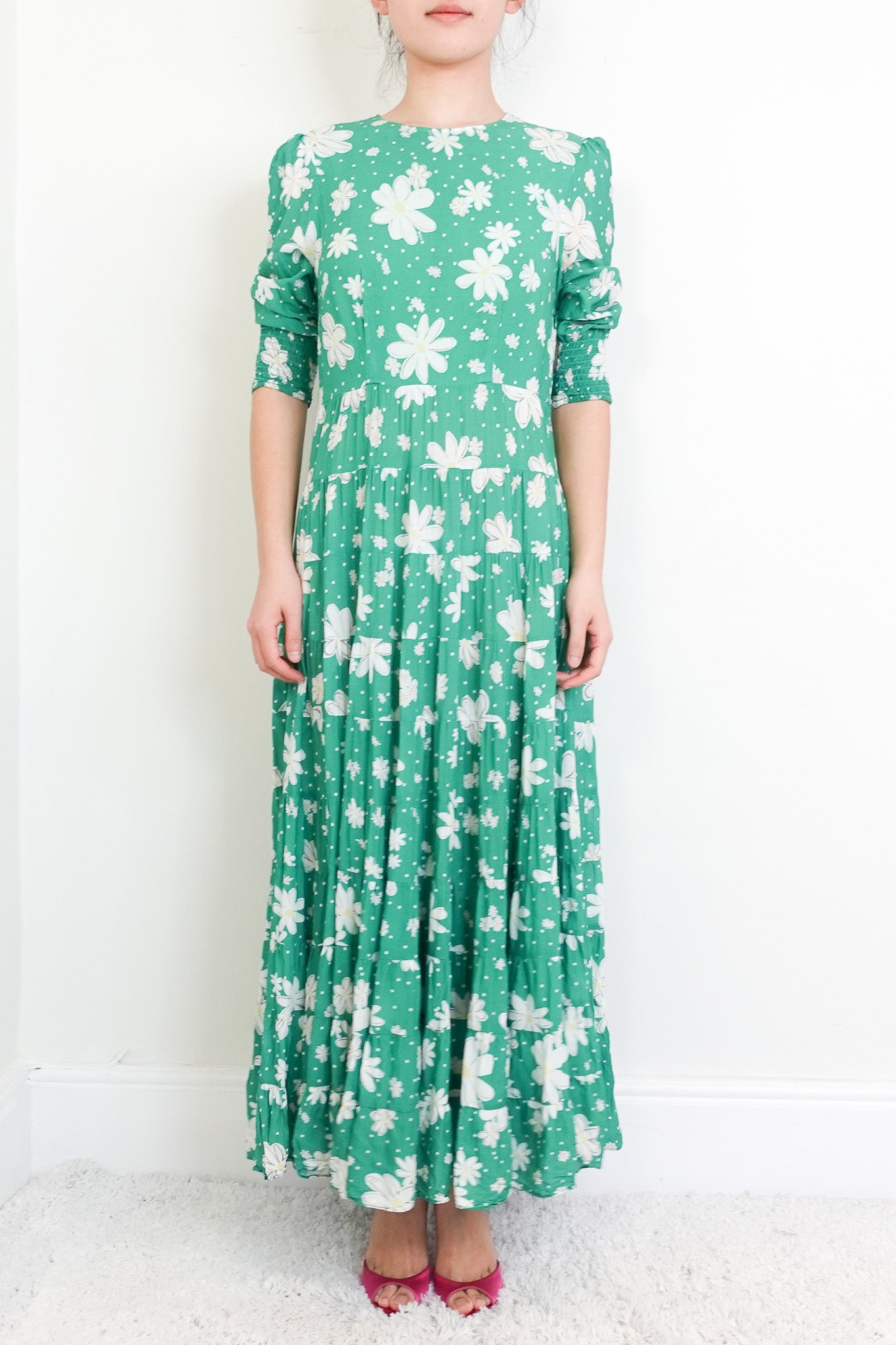 Floral tiered maxi dress in green RRP £300