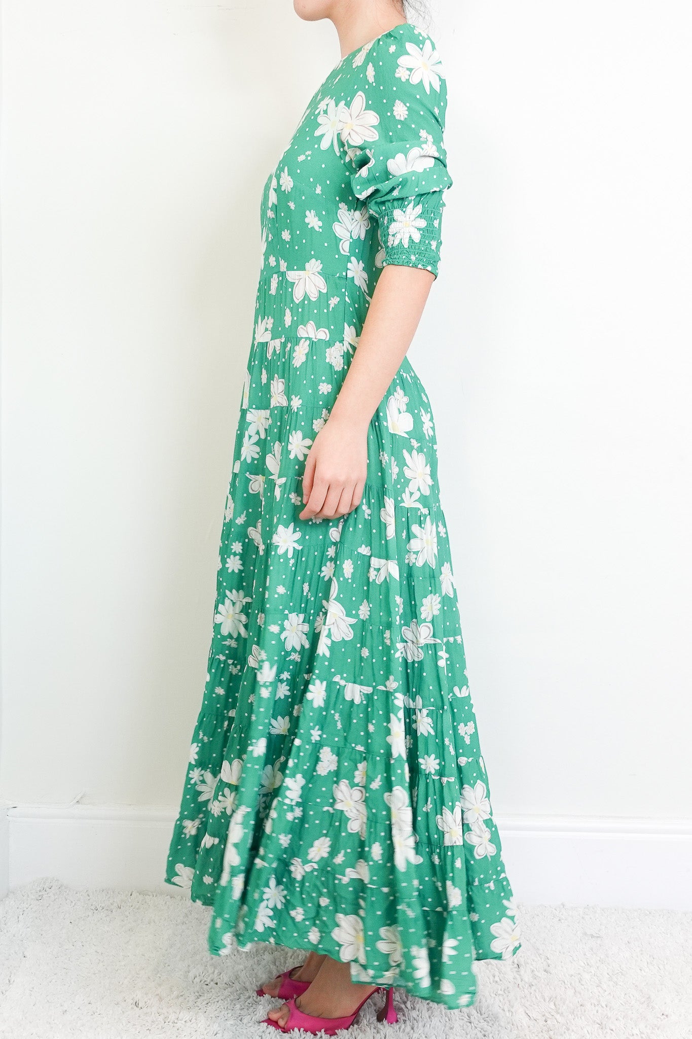 Floral tiered maxi dress in green RRP £300