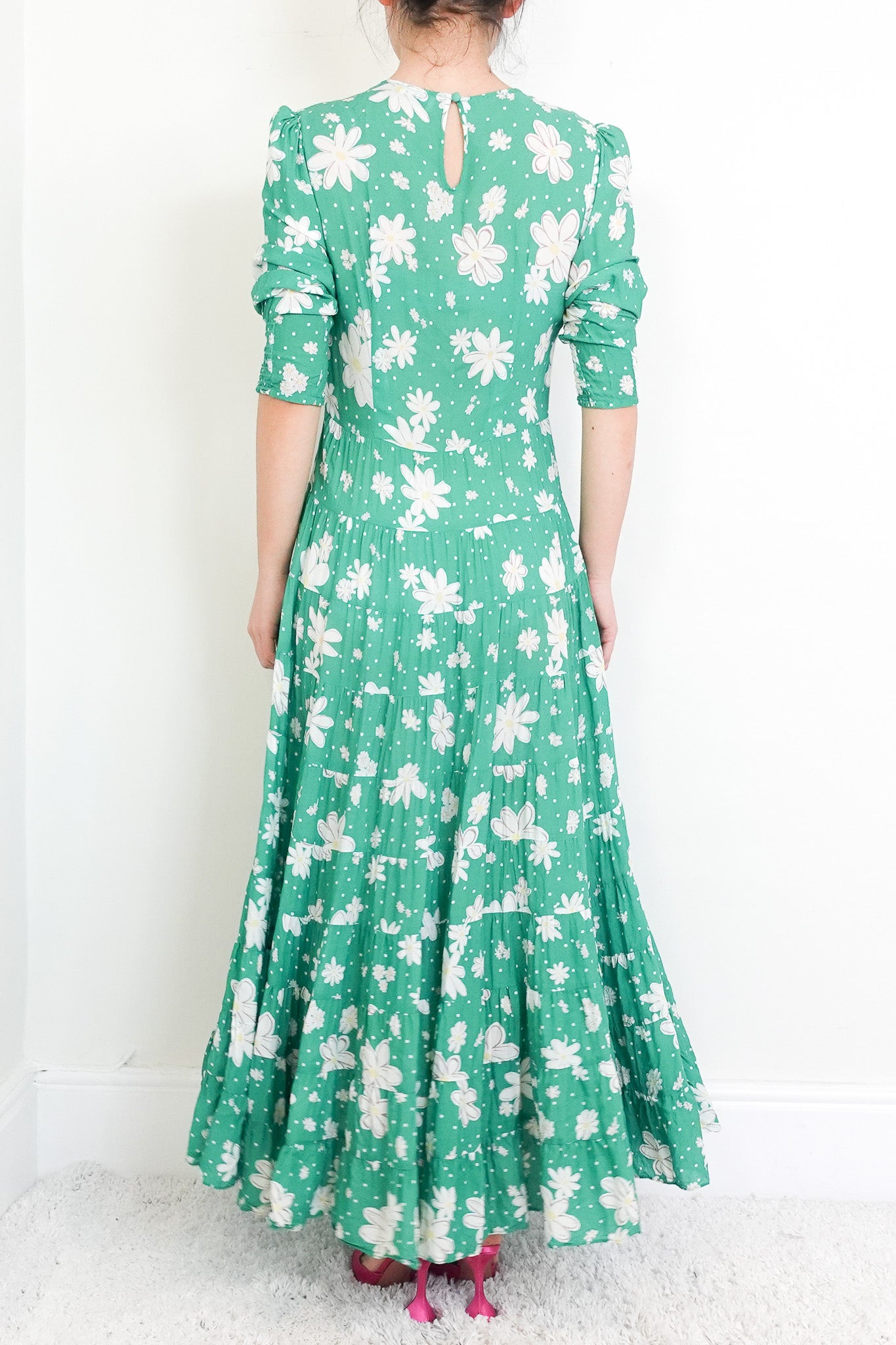 Floral tiered maxi dress in green RRP £300